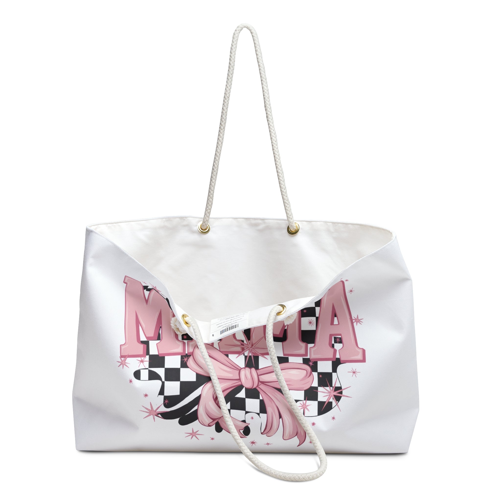 Mama Graphic Weekender Bag — Pink Checker Heart Travel Tote