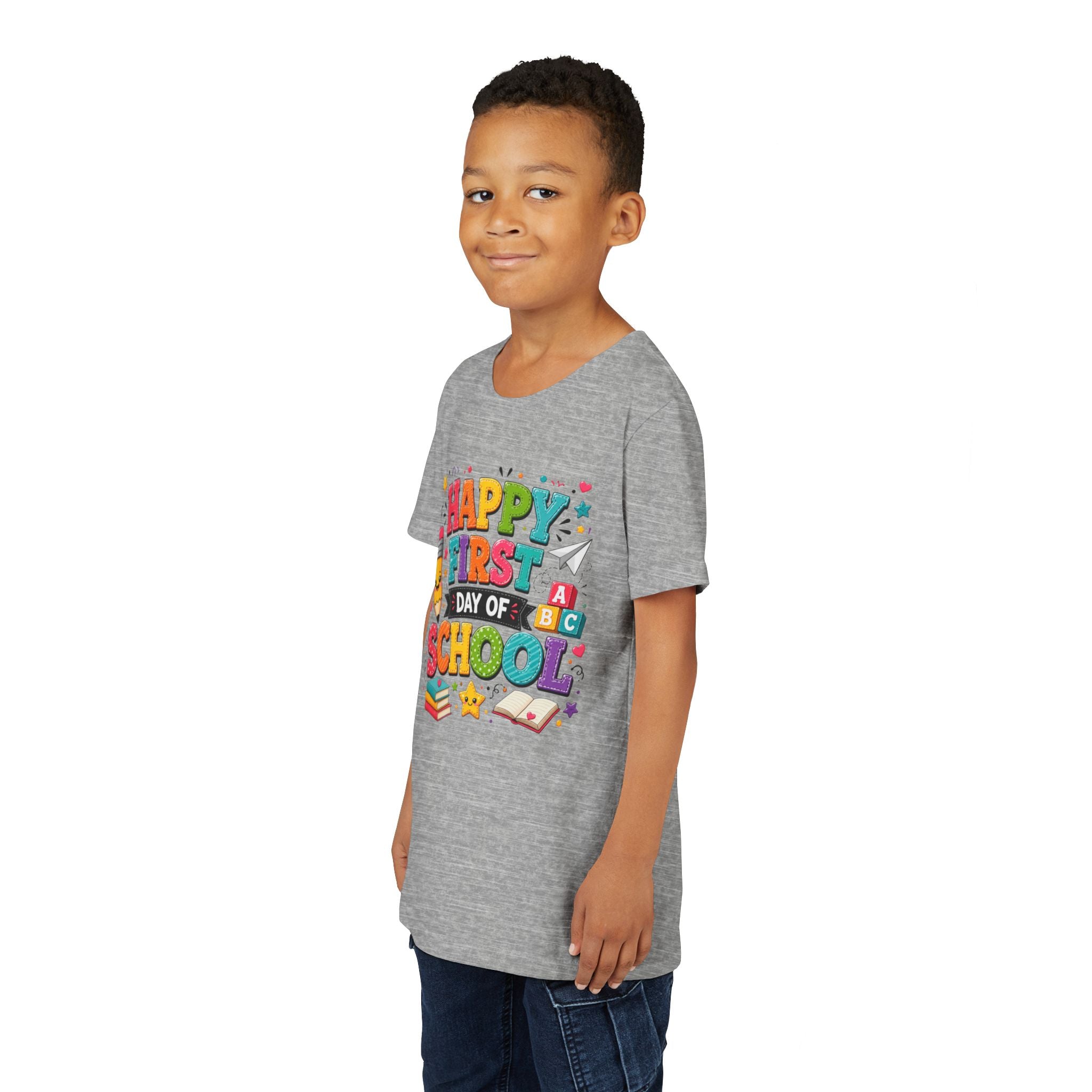 Youth Tee — "Happy First Day of School" Back-to-School Graphic Shirt