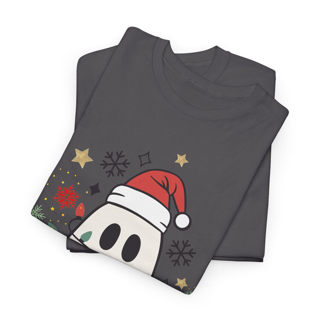 Christmas Ghost T-Shirt — Cute Haunted Holiday Tee with Santa Hat & Lights