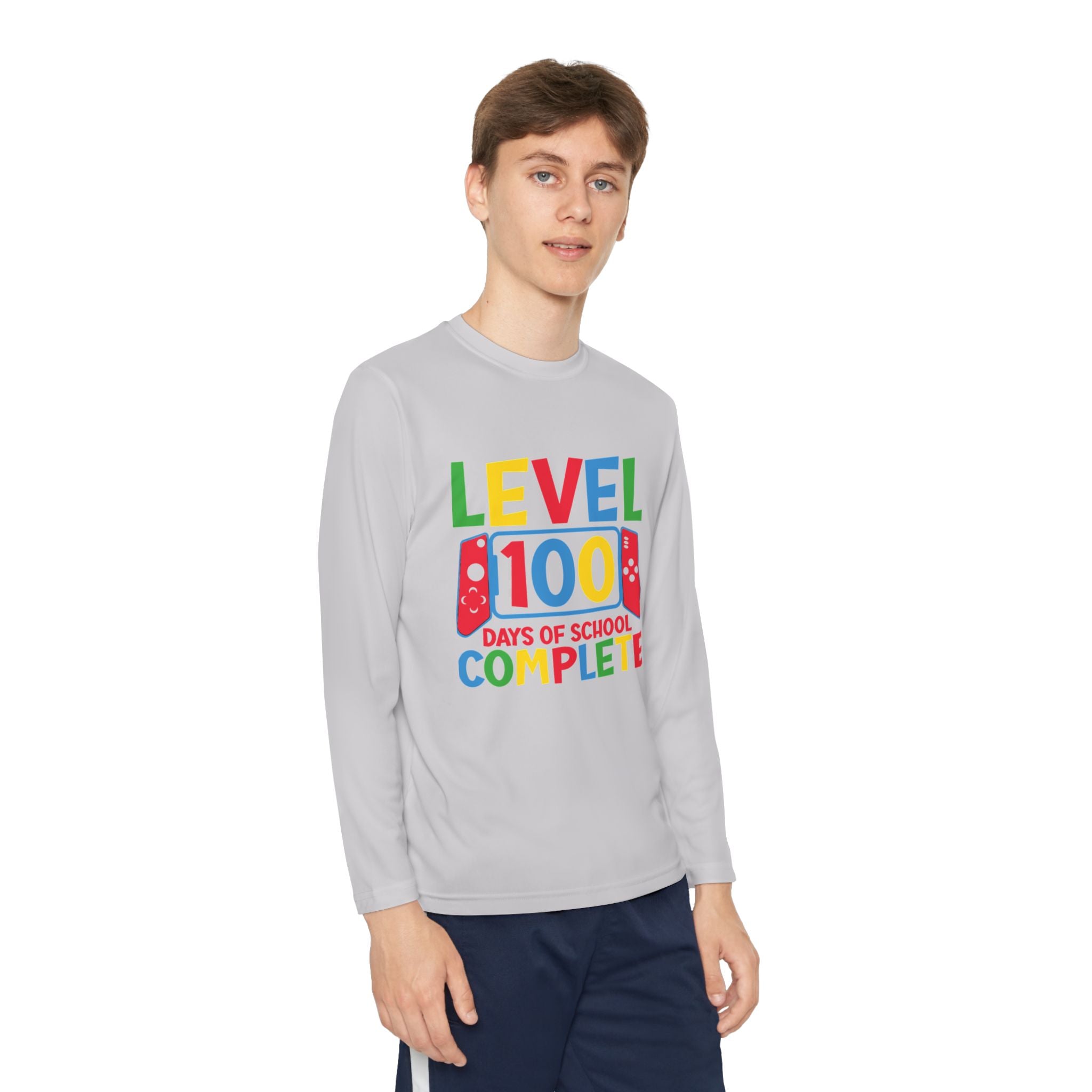 Youth Long Sleeve Shirt - "Level 100 Days of School Complete" 100th Day Celebration Tee