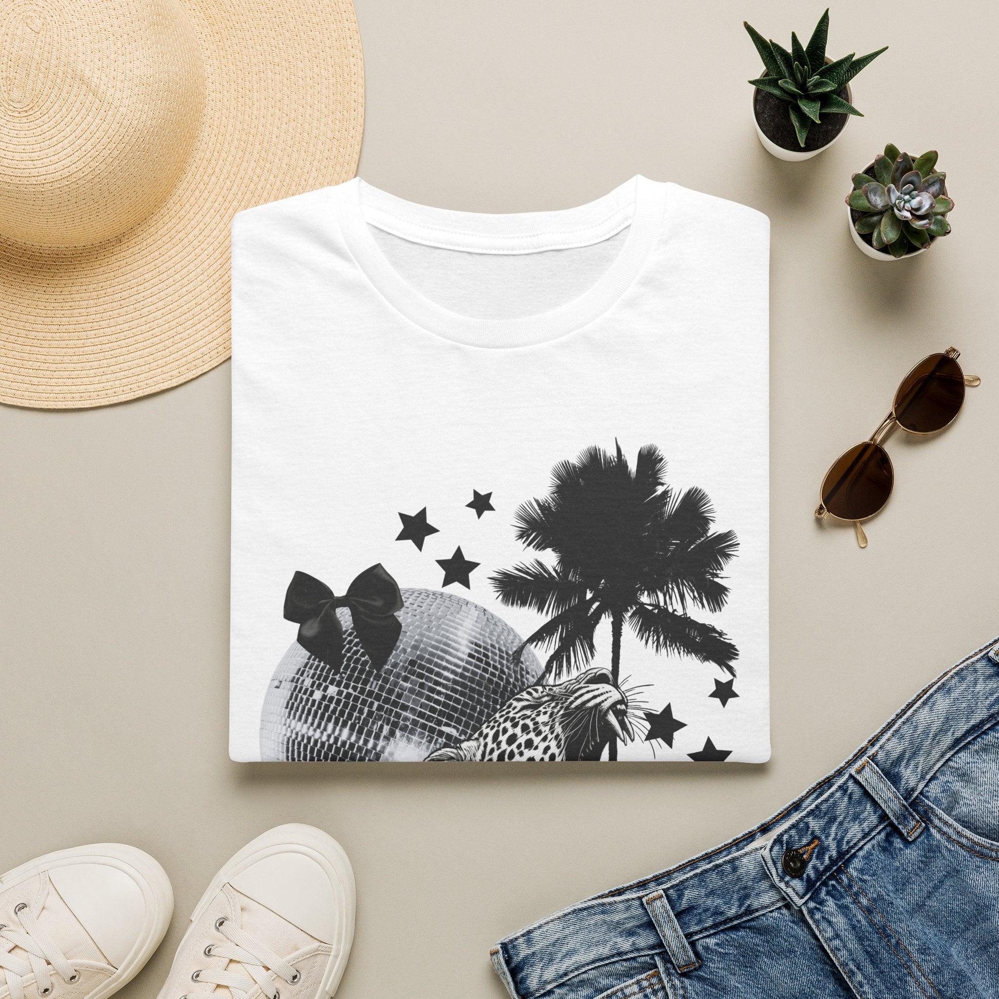 T-Shirt — Retro Disco Leopard Palm Tree Graphic Tee