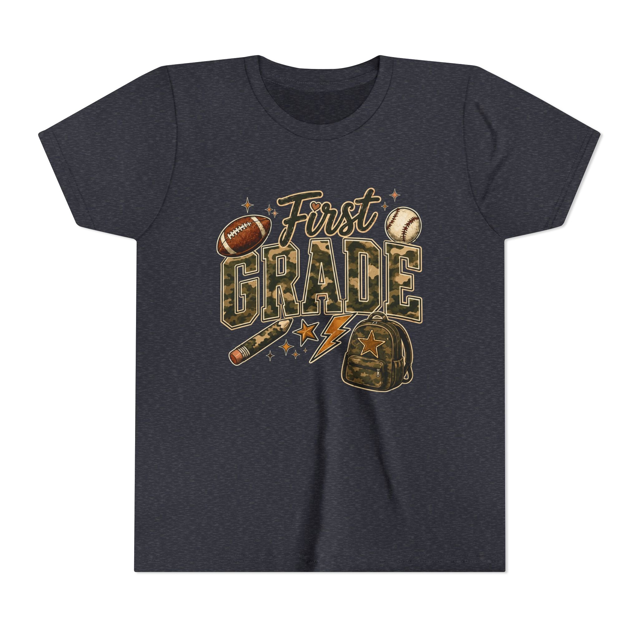 First Grade Kids T‑Shirt — Back to School Sports Backpack Design