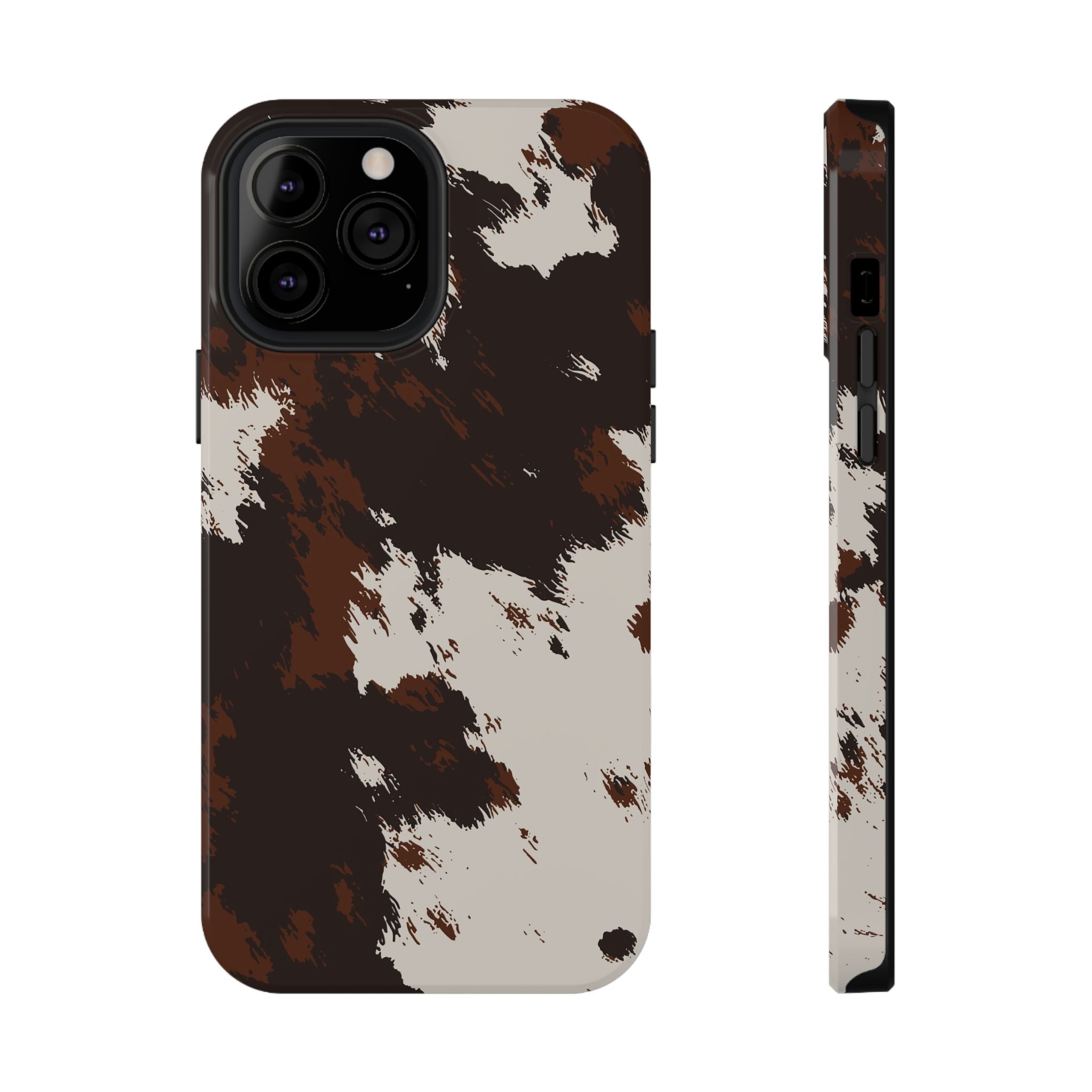 Cowhide Print Impact Phone Case — Brown & Cream Protective Cover