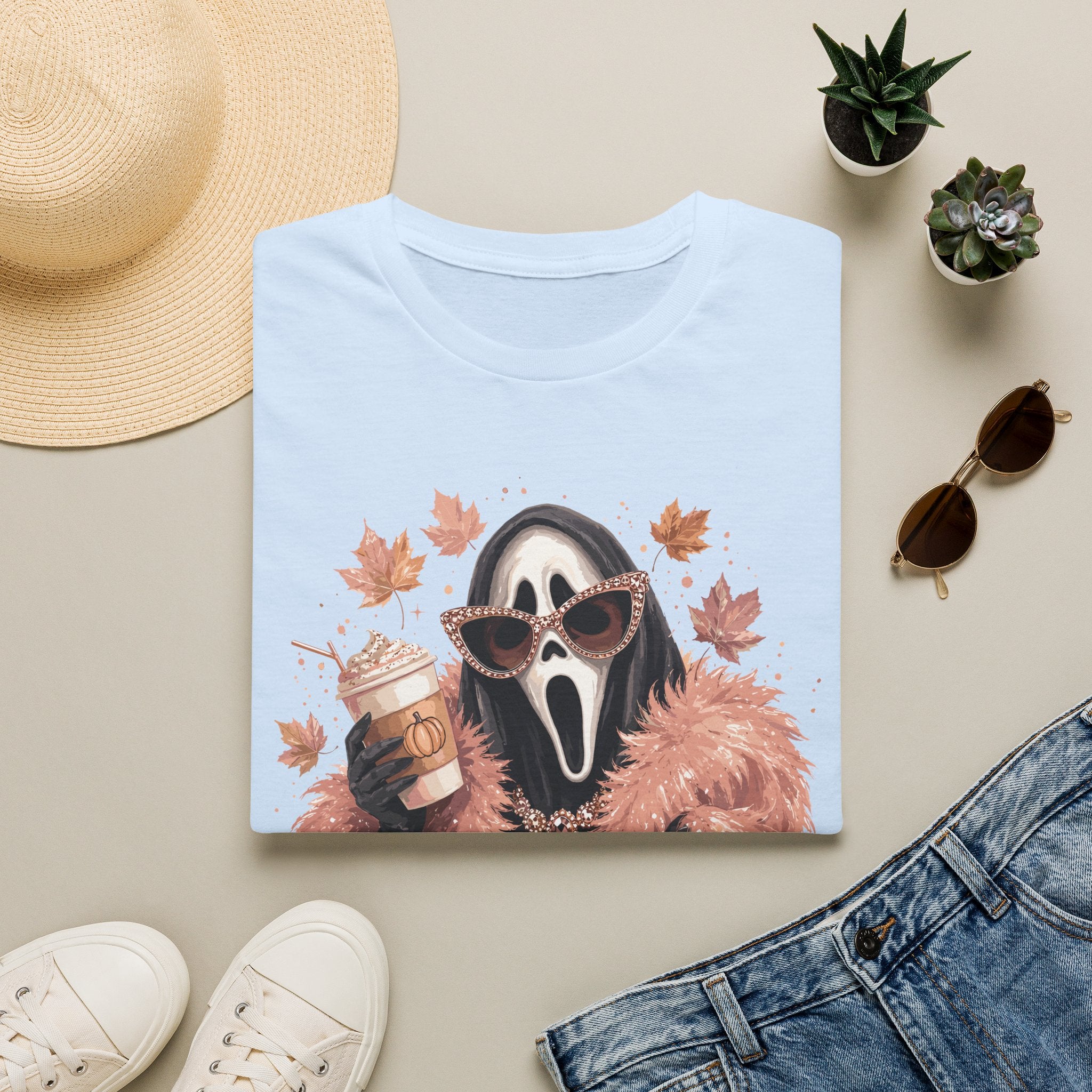 Cozy Scream Fall Tee — Glam Ghost with Pumpkin Spice Latte