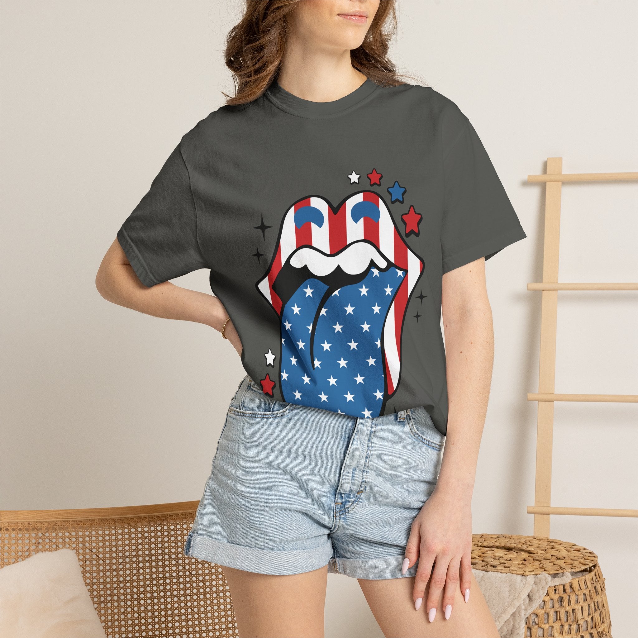 American Flag Rock Tongue T-Shirt