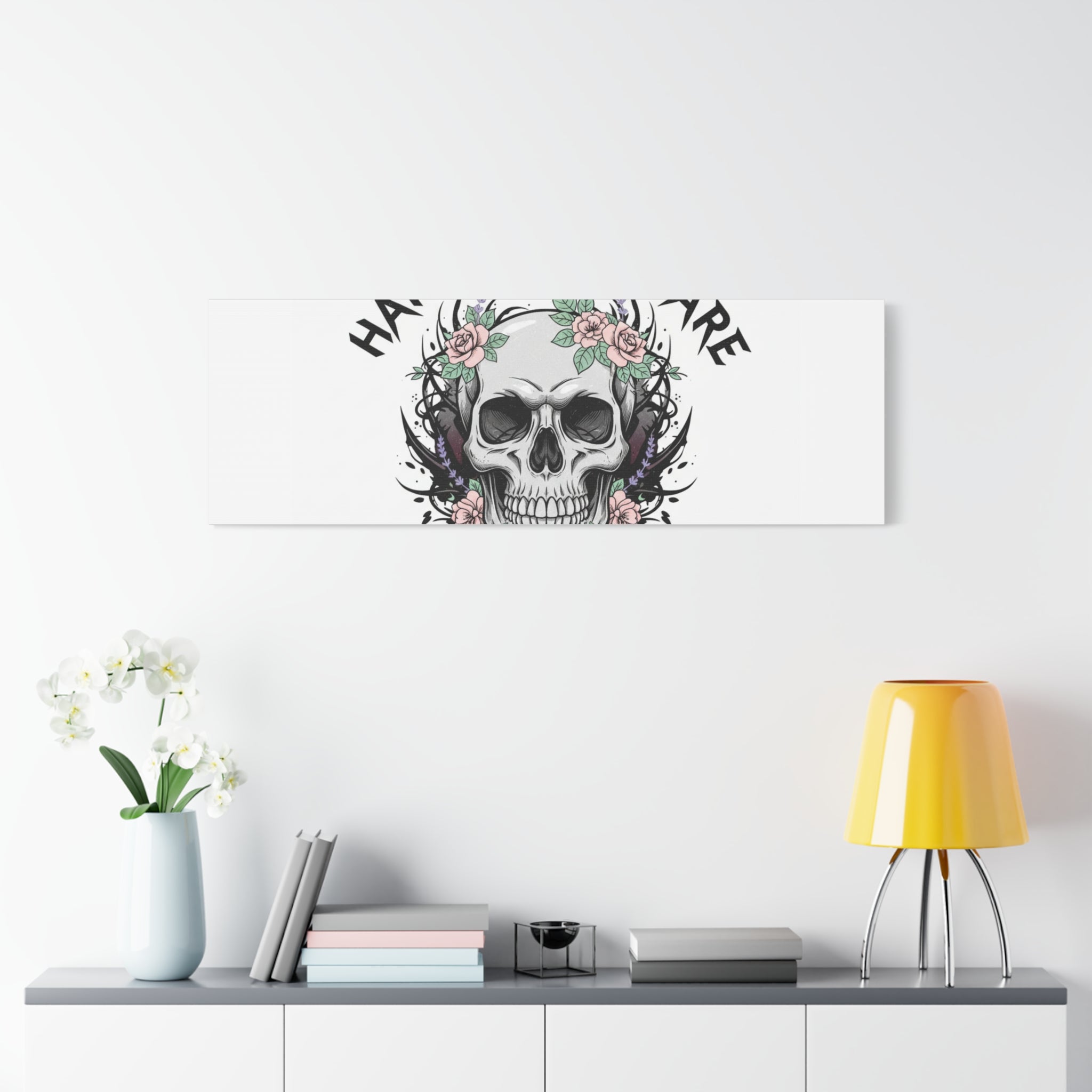 Harder Self-Care Skull Canvas | Heavy Metal Wellness, gothic wellness quote