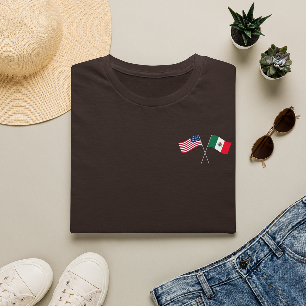 USA Mexico Flag T-Shirt — Small Crossed American & Mexican Flags Tee