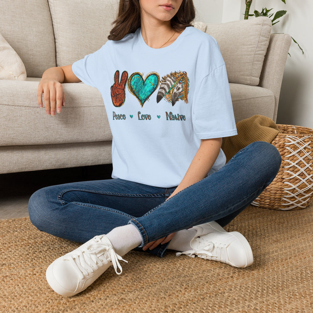 Peace Love Native T-Shirt — Boho Tribal Teal Heart Graphic Tee