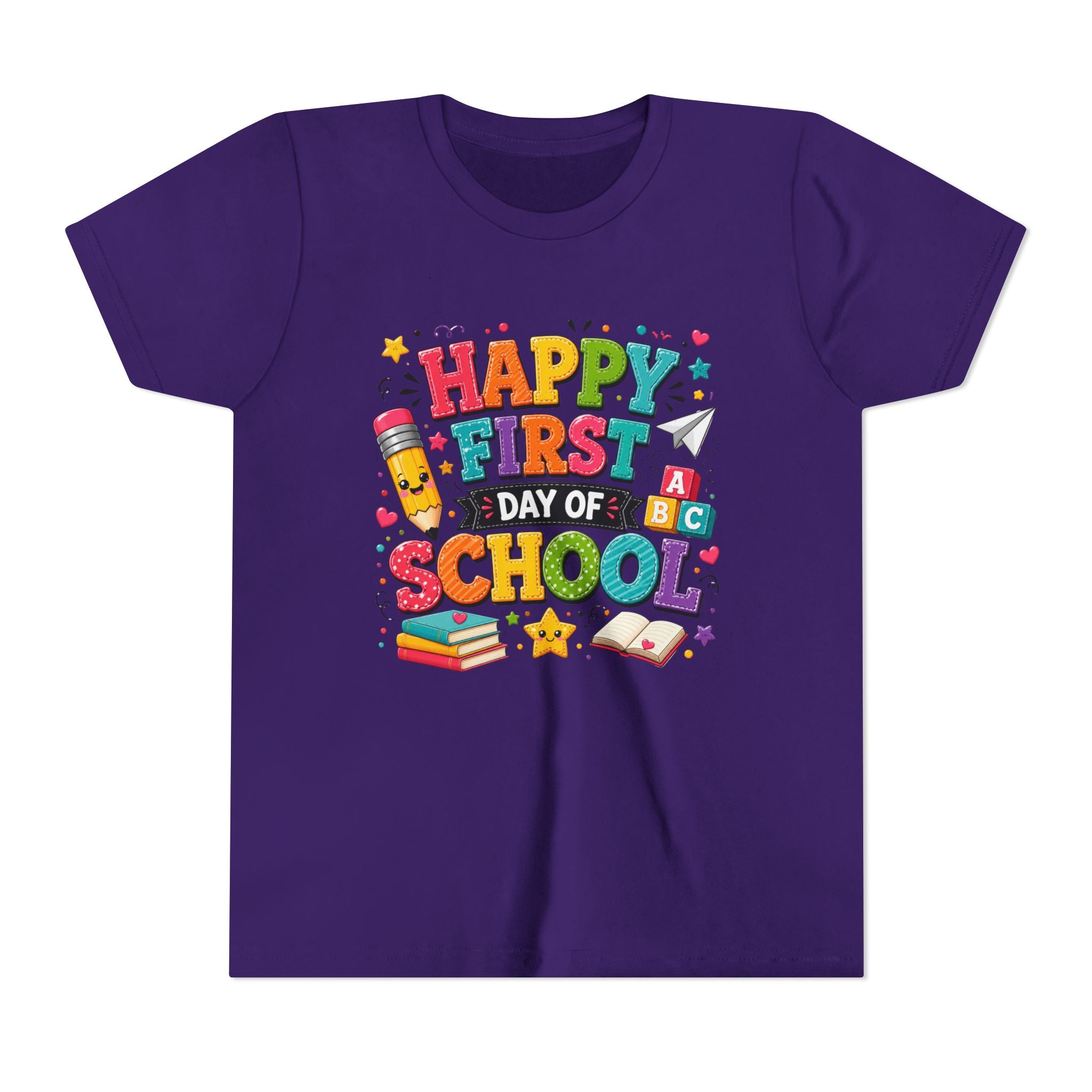 Youth Tee — "Happy First Day of School" Back-to-School Graphic Shirt