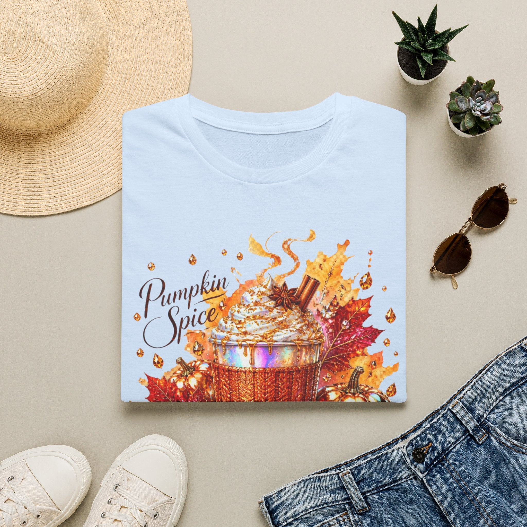 Pumpkin Spice Cup T-Shirt — Autumn Latte Fall Leaves Tee