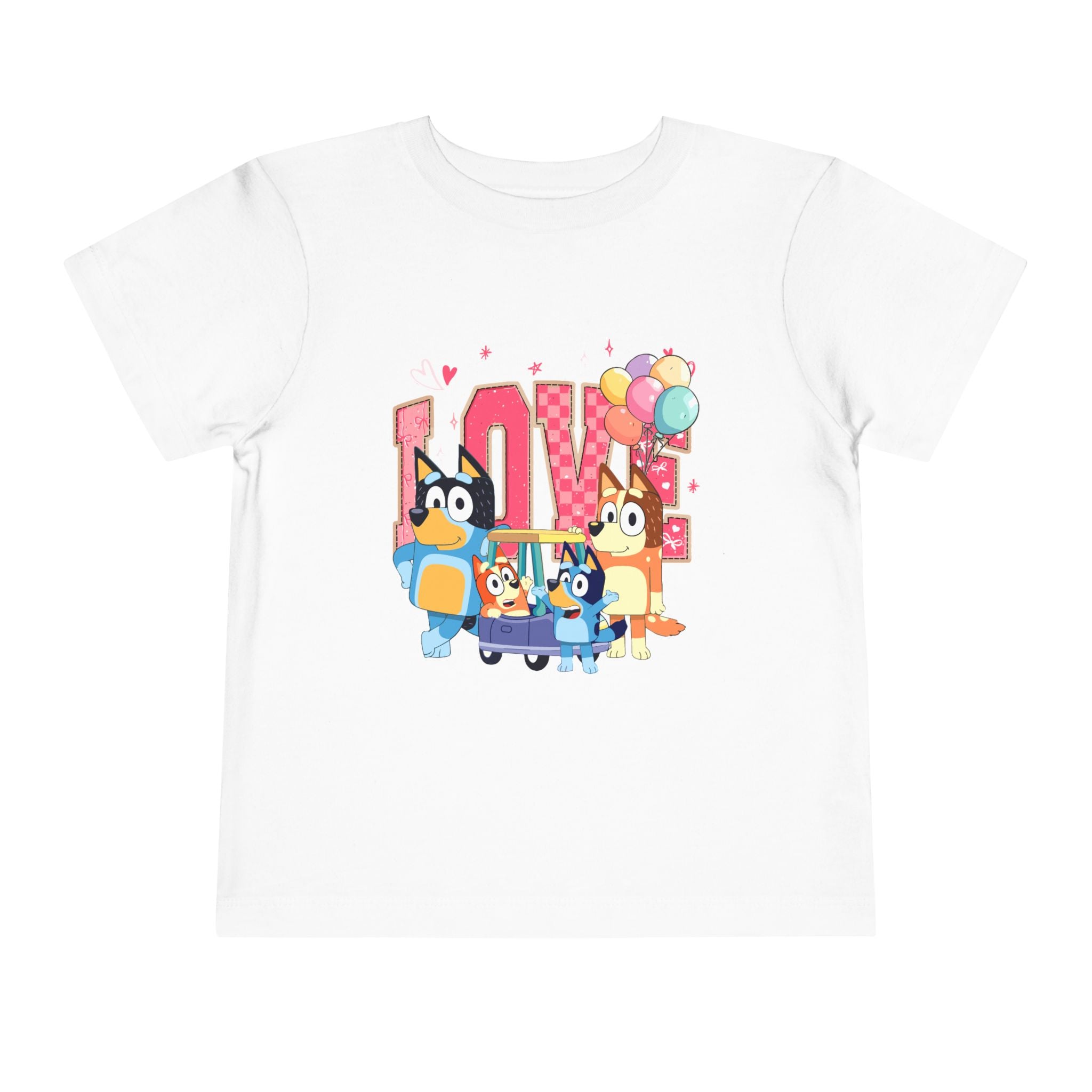 Love Bluey Toddler Tee - Cute Cartoon Family Shirt with Balloons