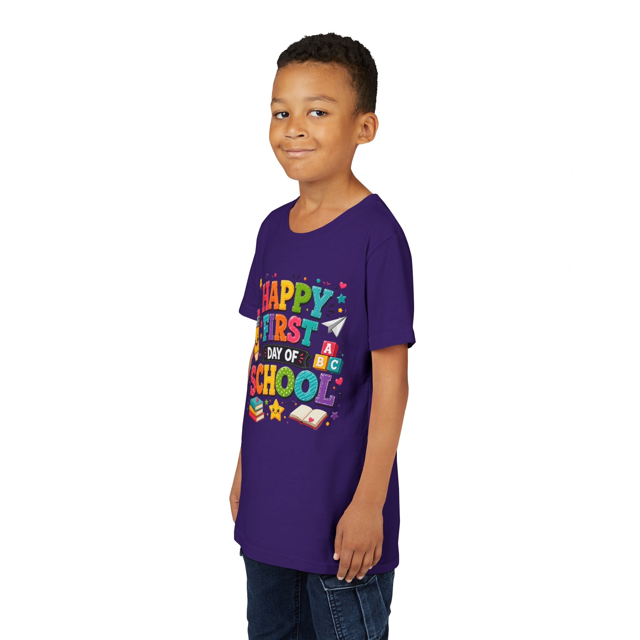 Youth Tee — "Happy First Day of School" Back-to-School Graphic Shirt