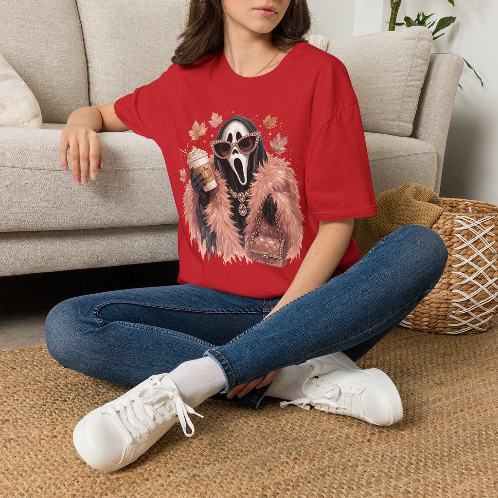 Cozy Scream Fall Tee — Glam Ghost with Pumpkin Spice Latte
