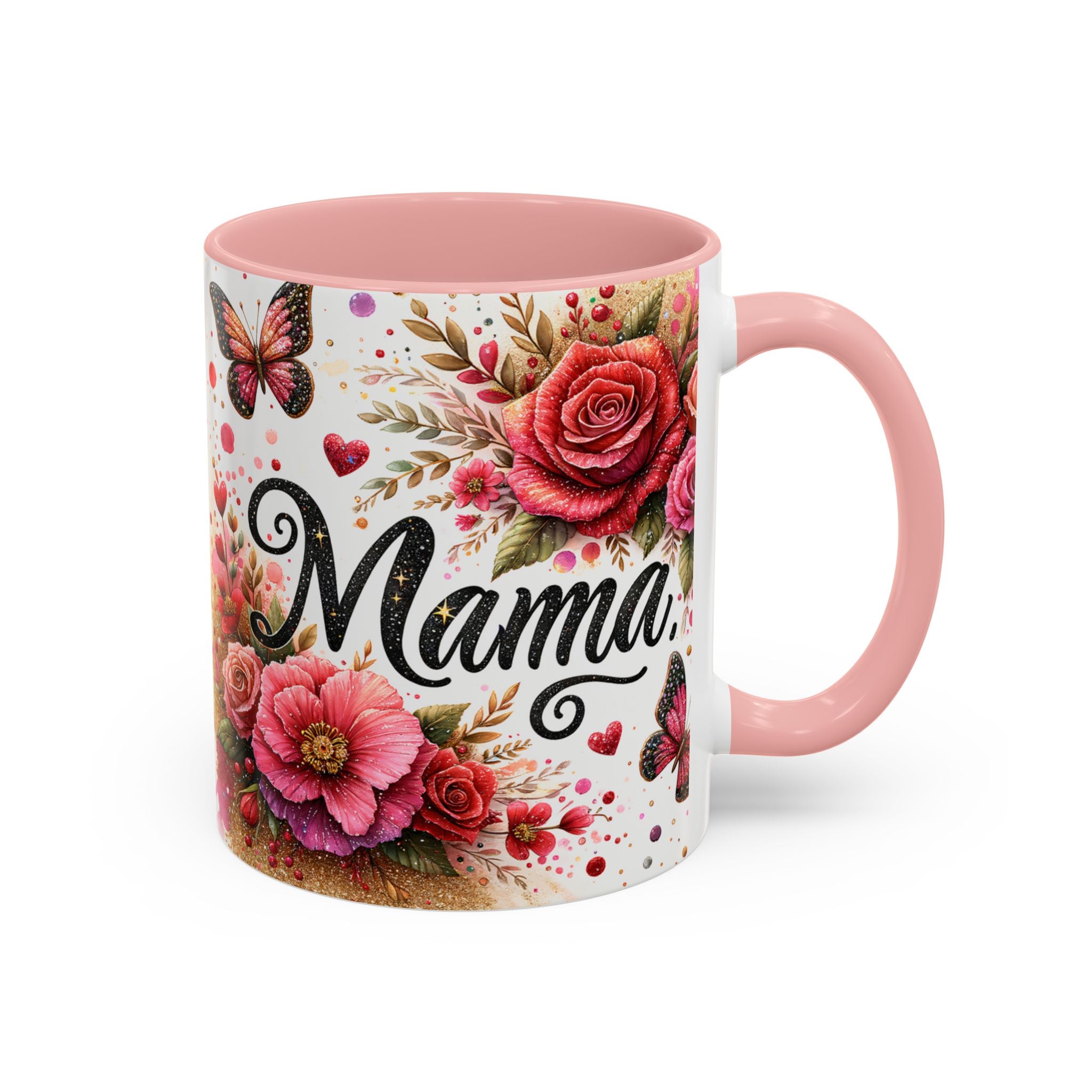 Mama Floral Accent Coffee Mug — Pink Roses & Butterflies (11/15oz)