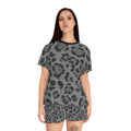 Leopard Print Women's Short Pajama Set — Cozy Gray Animal Print Sleepwear