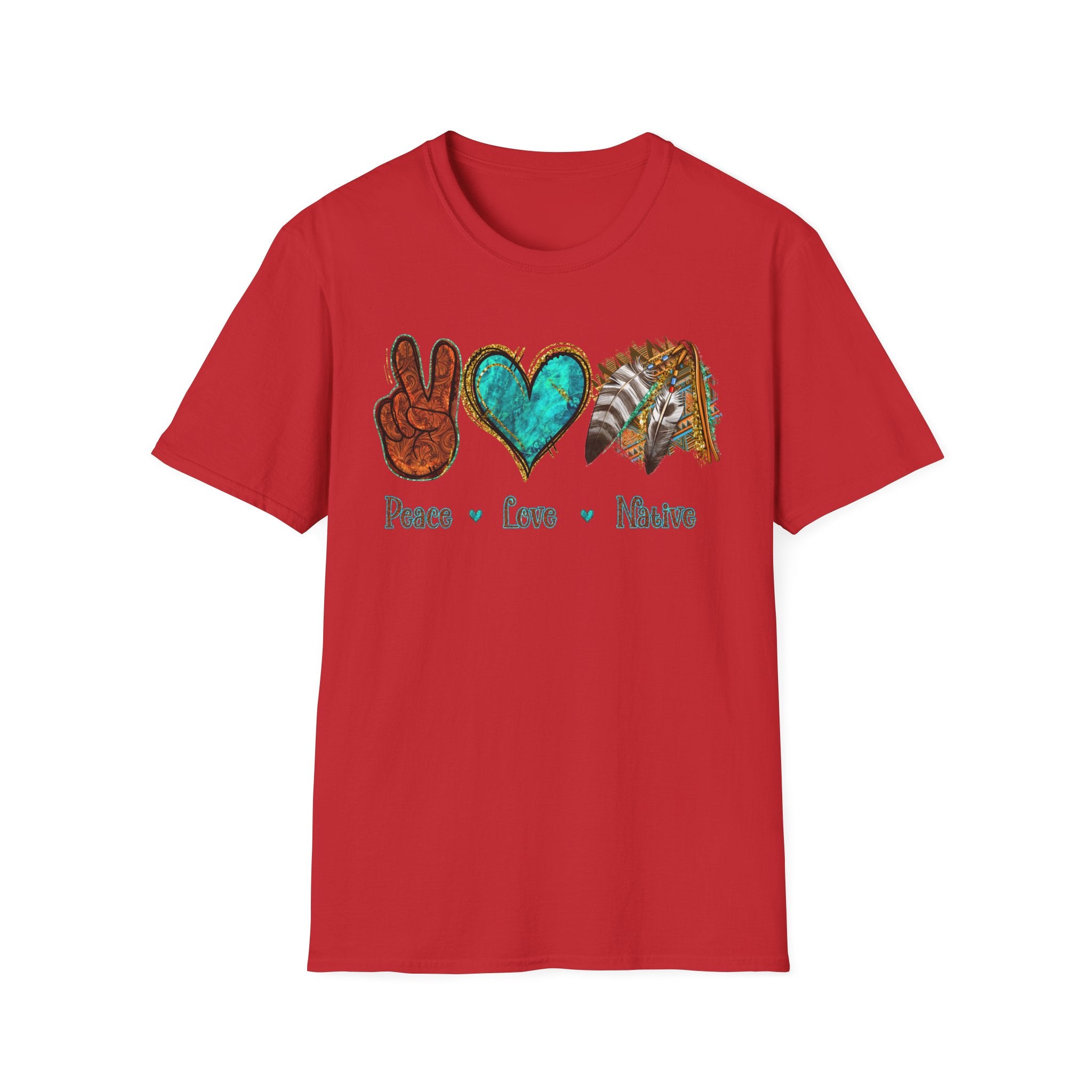Peace Love Native T-Shirt — Boho Tribal Teal Heart Graphic Tee