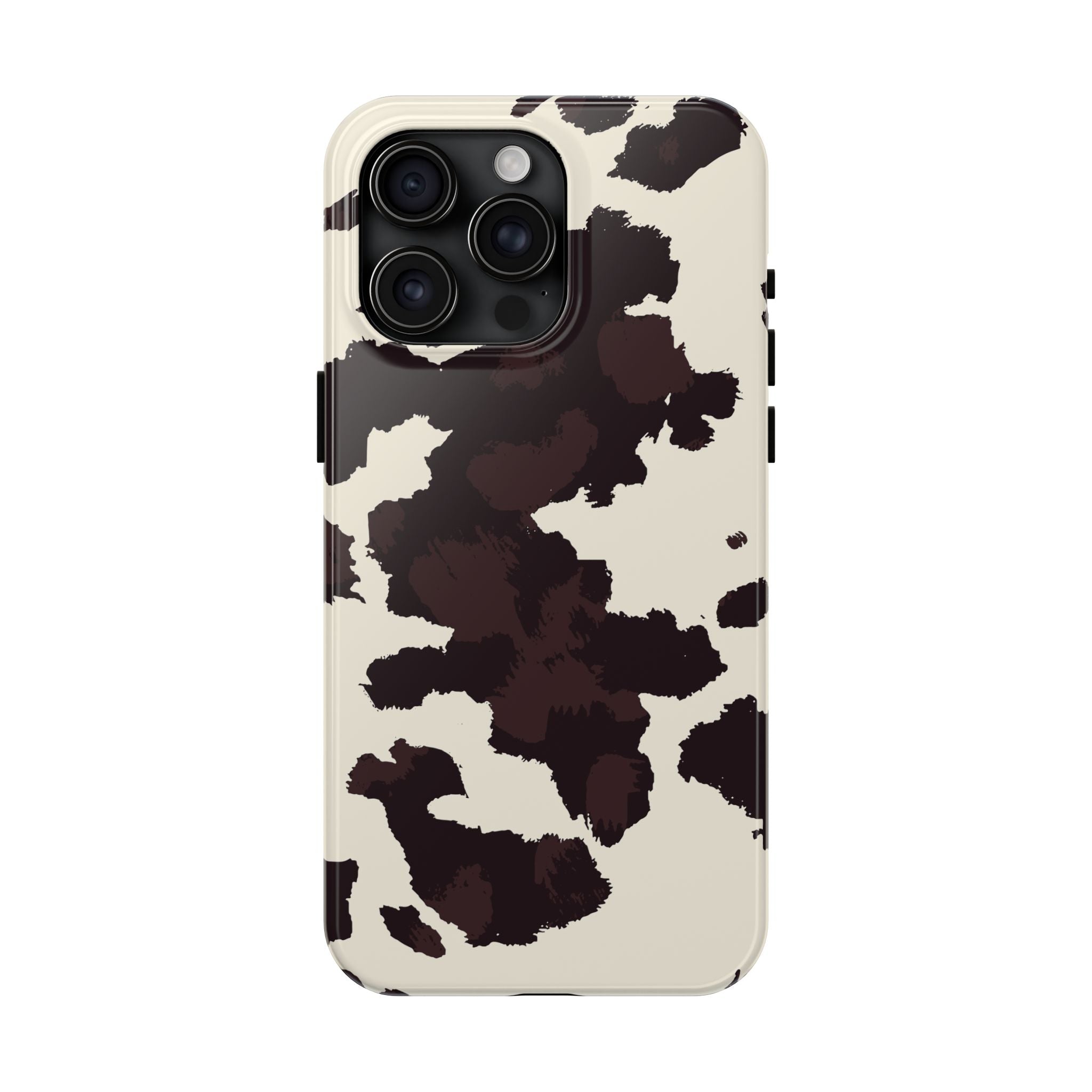 Cow Print Tough Phone Case — Brown Cream Protective Phone Cover