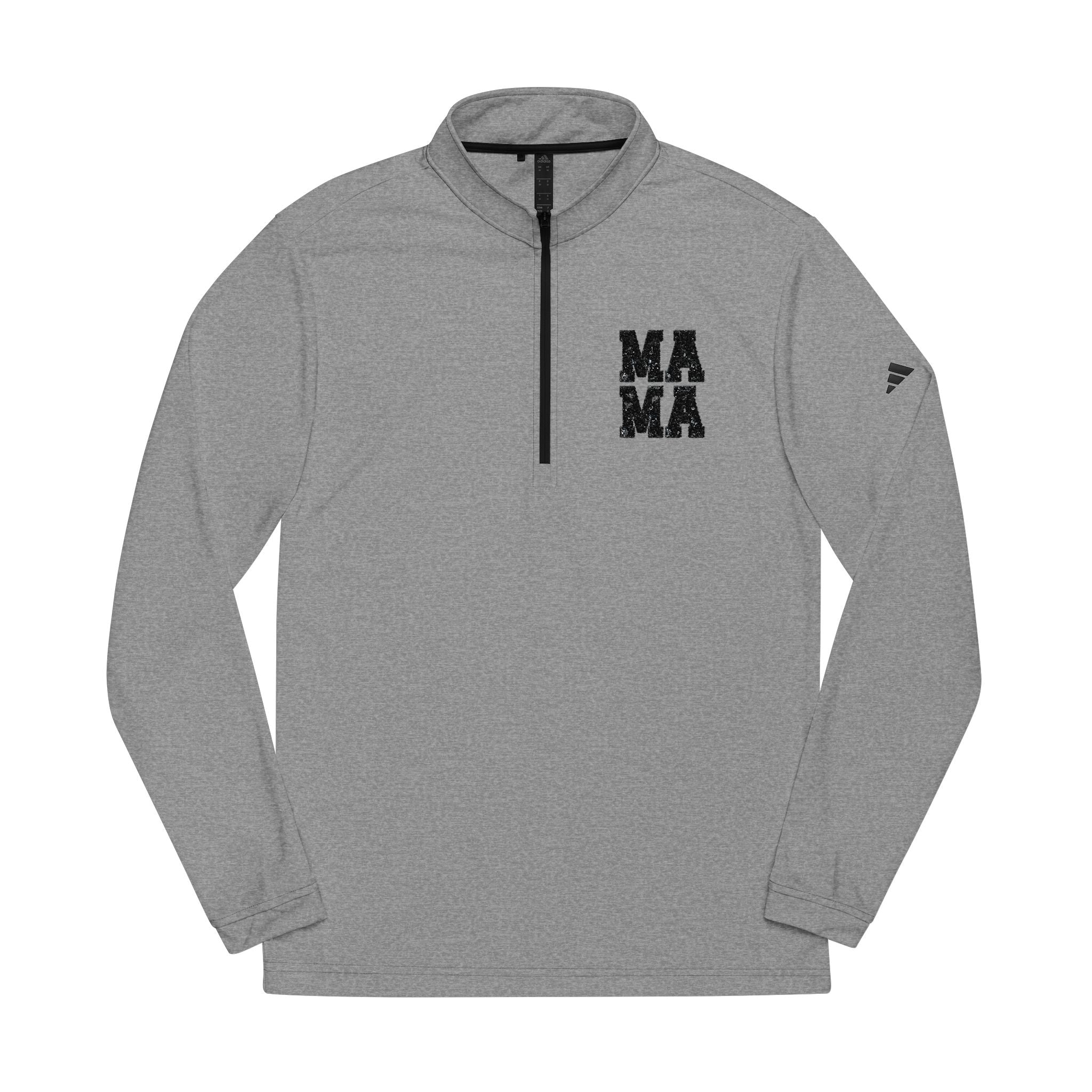 MAMA distressed block letters Quarter-Zip Pullover | Embroidered chest logo