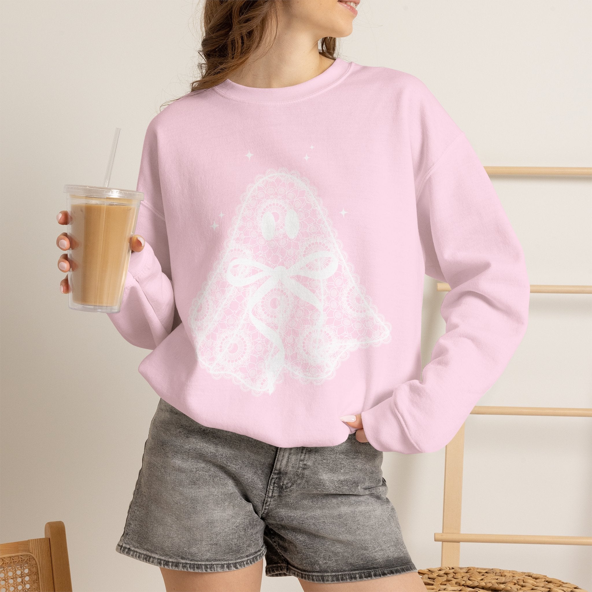 Crewneck Sweatshirt — Lace Ghost Illustration Cozy Halloween Pullover