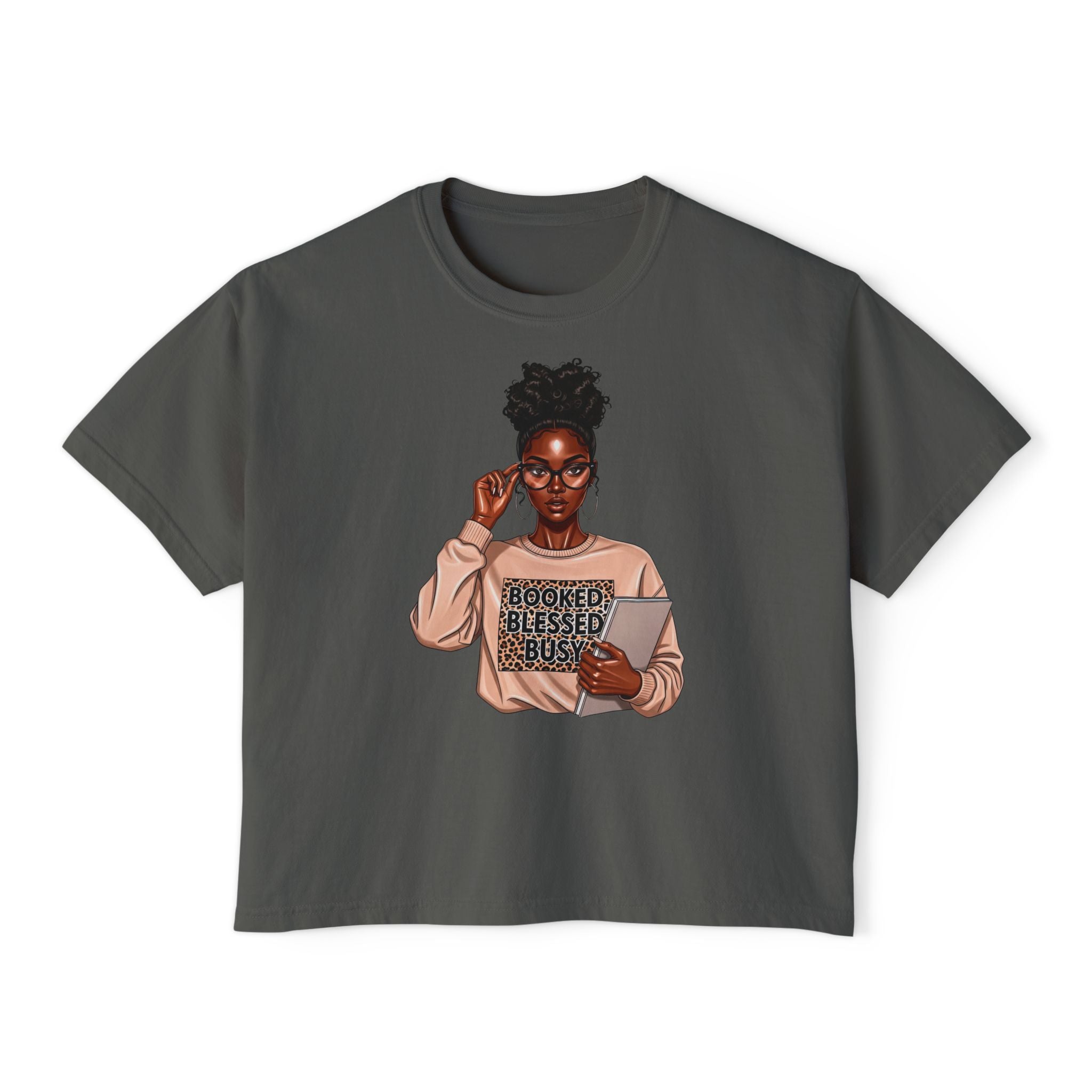 Boxy Tee — Booked Blessed Boss Graphic