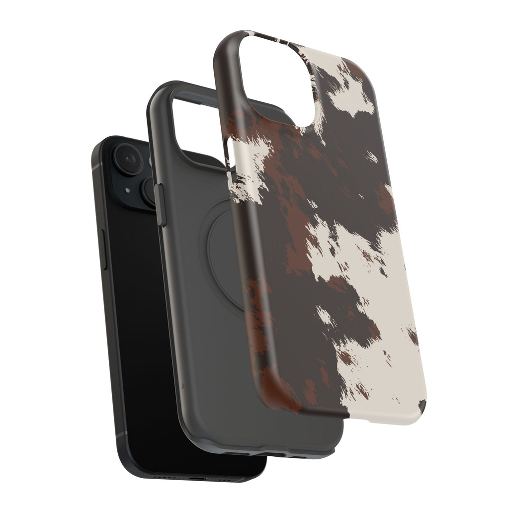 Cowhide Print Impact Phone Case — Brown & Cream Protective Cover