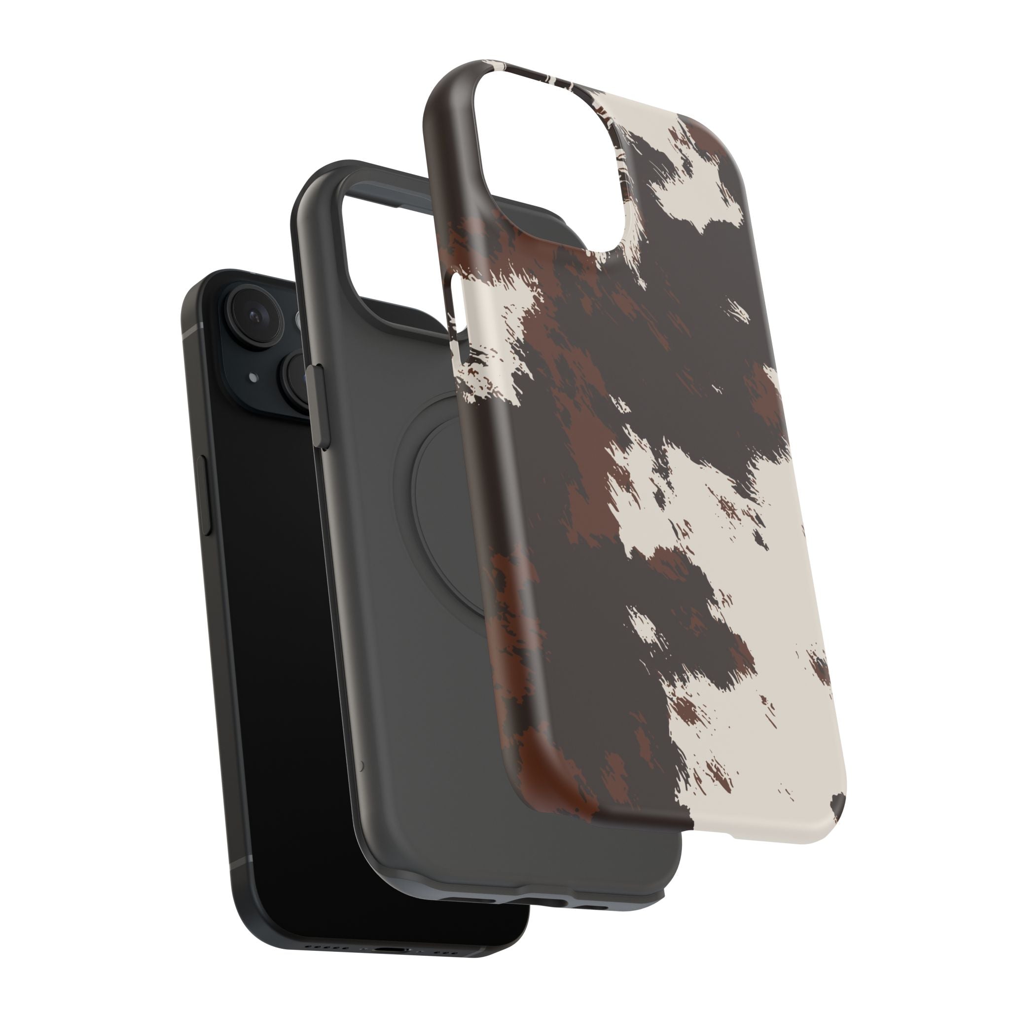Cowhide Print Impact Phone Case — Brown & Cream Protective Cover