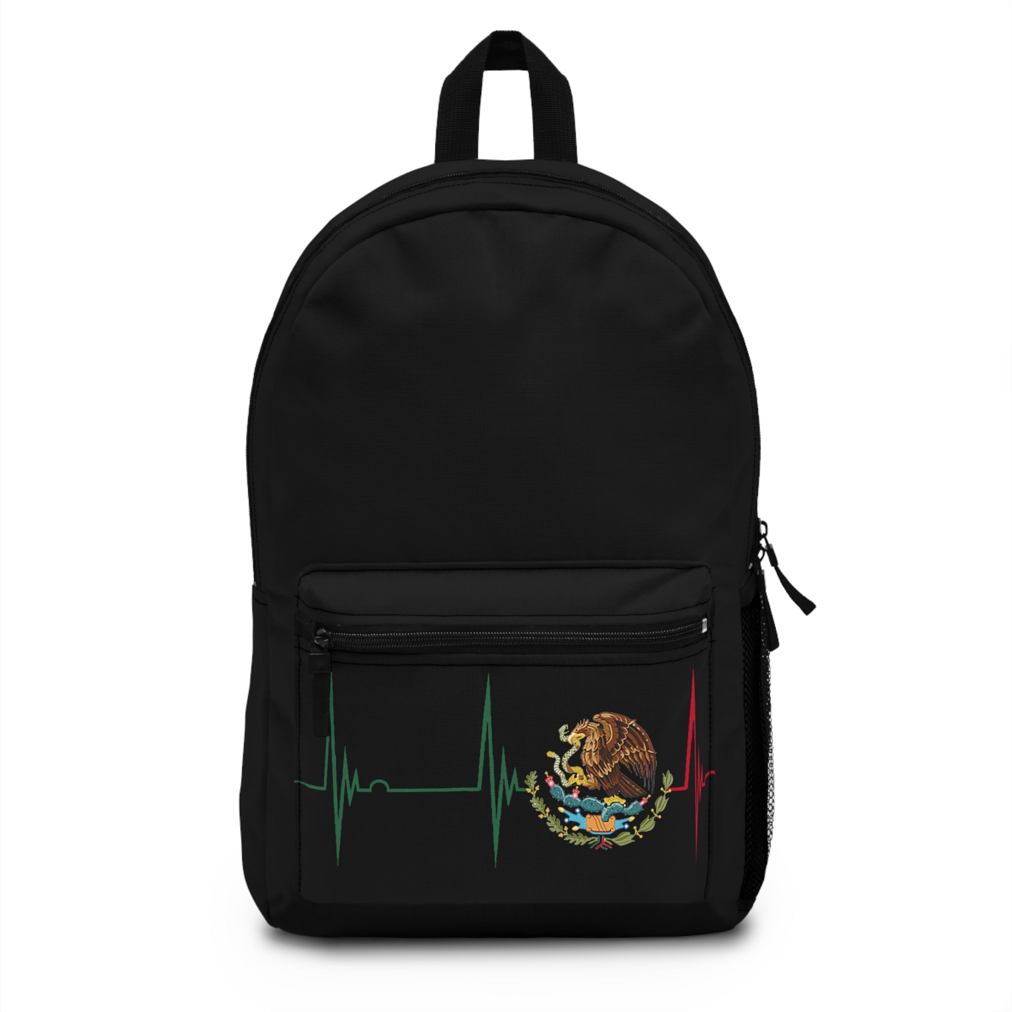 Mexican Flag Heartbeat Backpack — Mexico Eagle Emblem Travel Bag