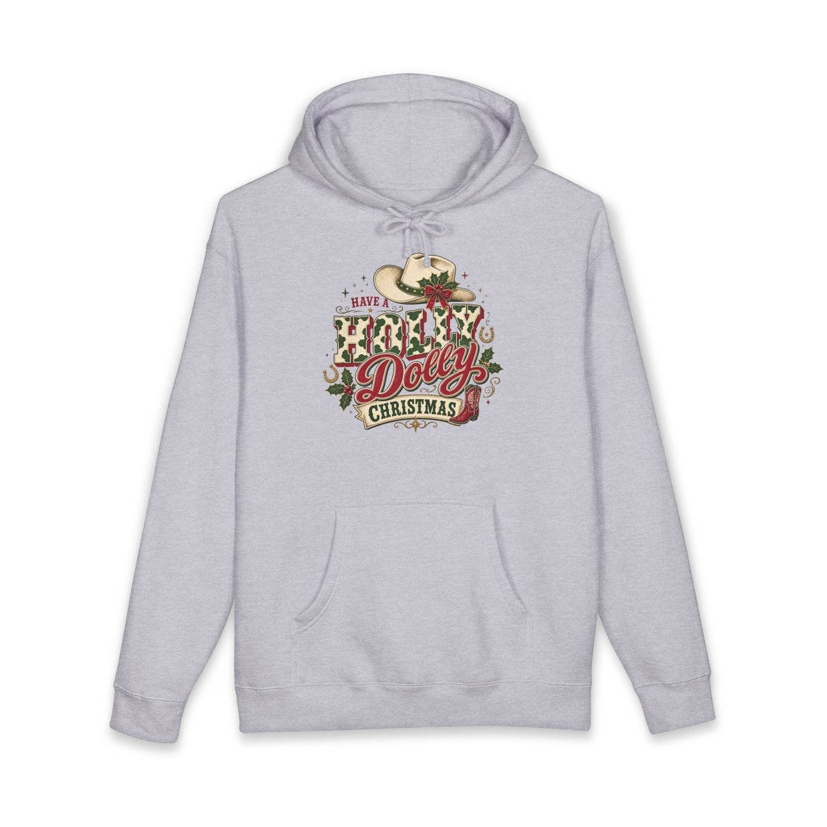 Christmas Cow Hoodie – Cute Highland Cow with Festive Lights & 'Merry Dolly Christmas' Design