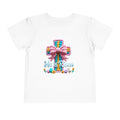 Easter Cross Toddler Tee — Colorful Knit Cross with "He is Risen" & Easter Eggs