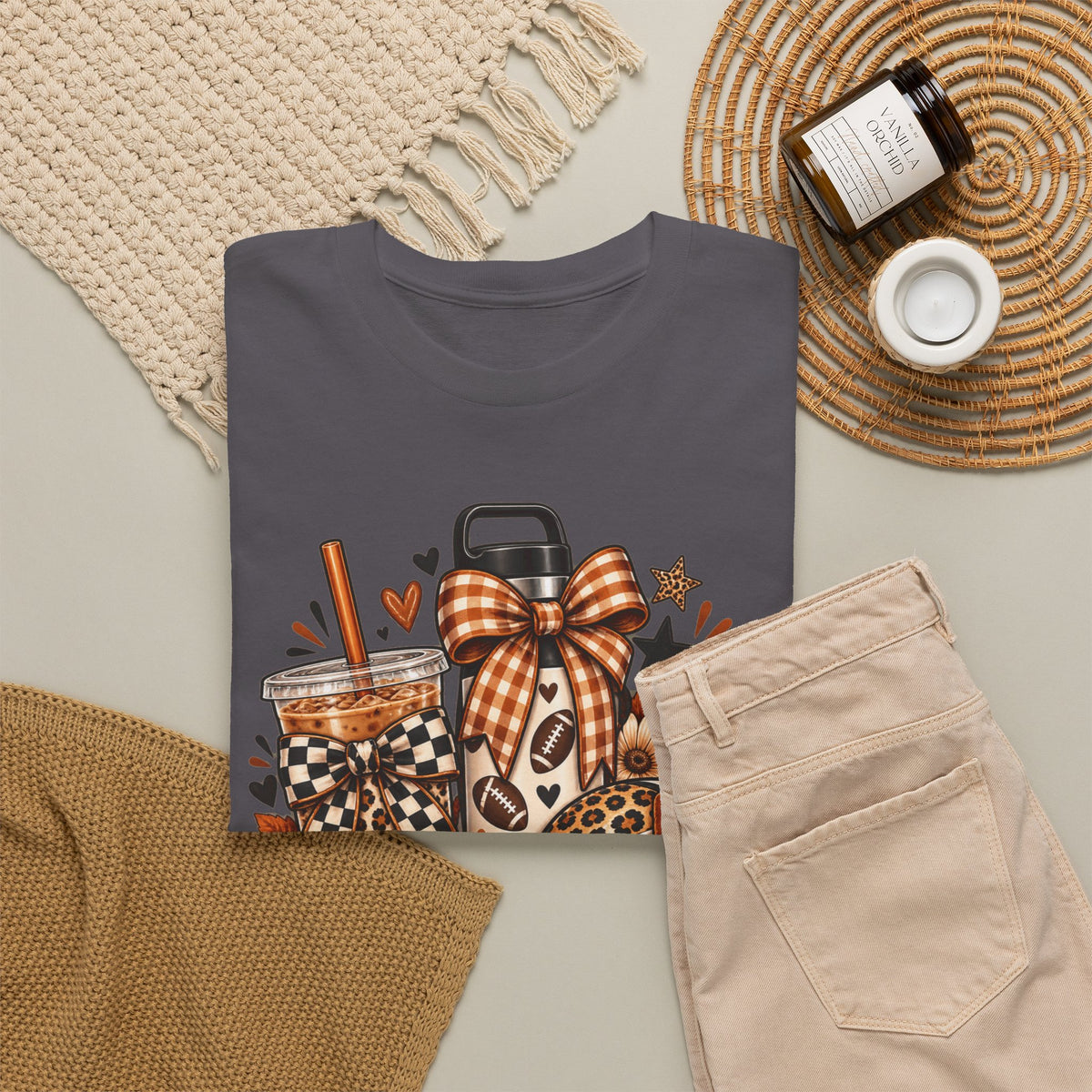 Fall Cozy Coffee T-Shirt — Pumpkin Spice, Plaid Bows & Floral Autumn Graphic Tee