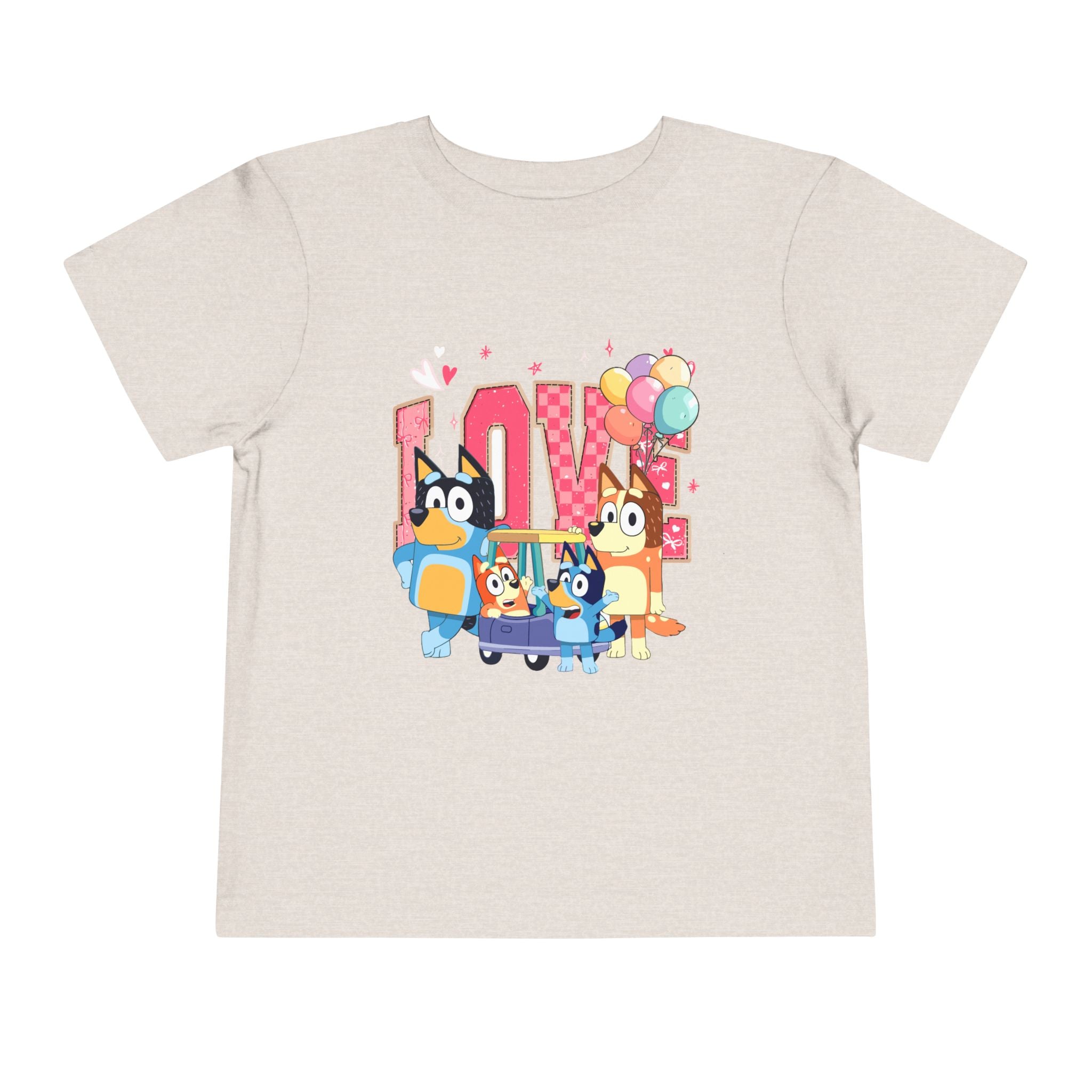 Love Bluey Toddler Tee - Cute Cartoon Family Shirt with Balloons