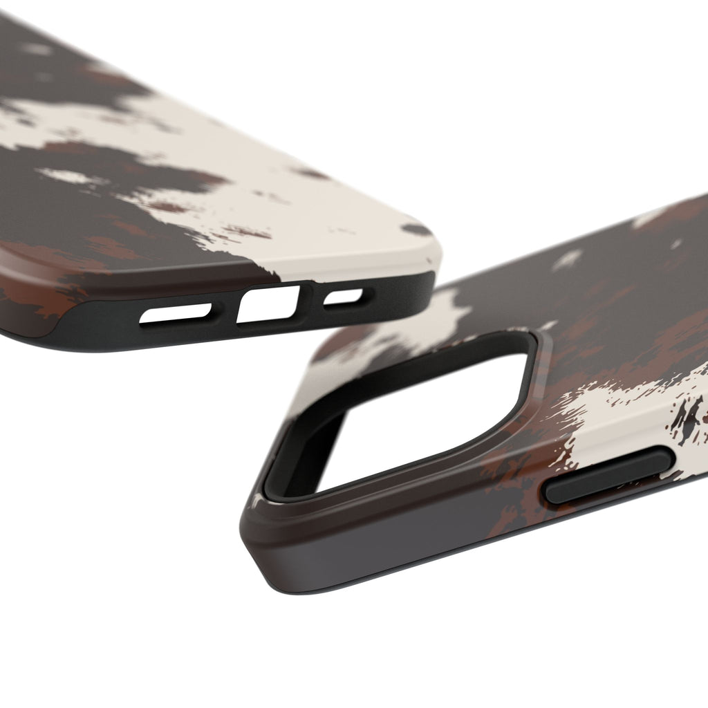 Cowhide Print Impact Phone Case — Brown & Cream Protective Cover