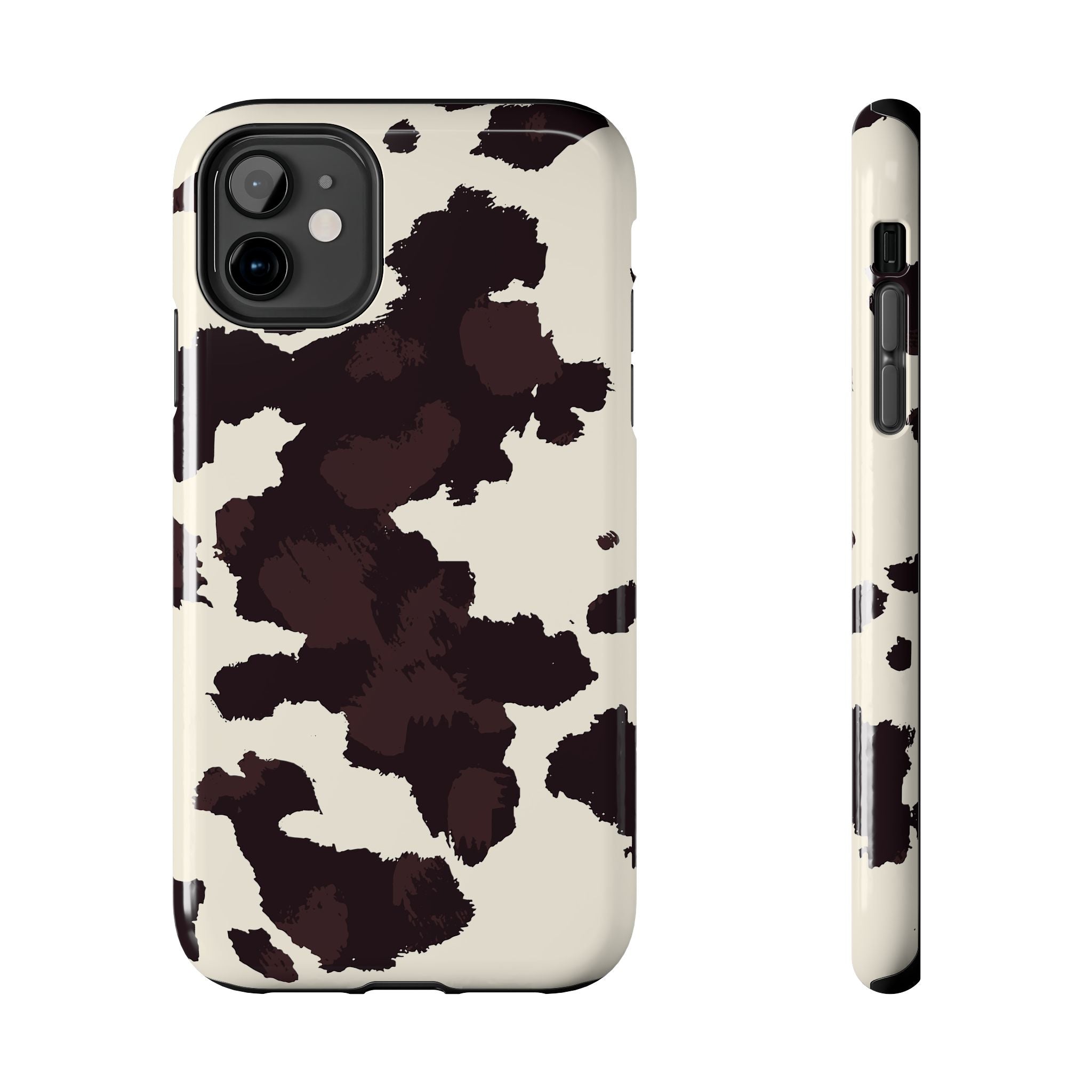 Cow Print Tough Phone Case — Brown Cream Protective Phone Cover