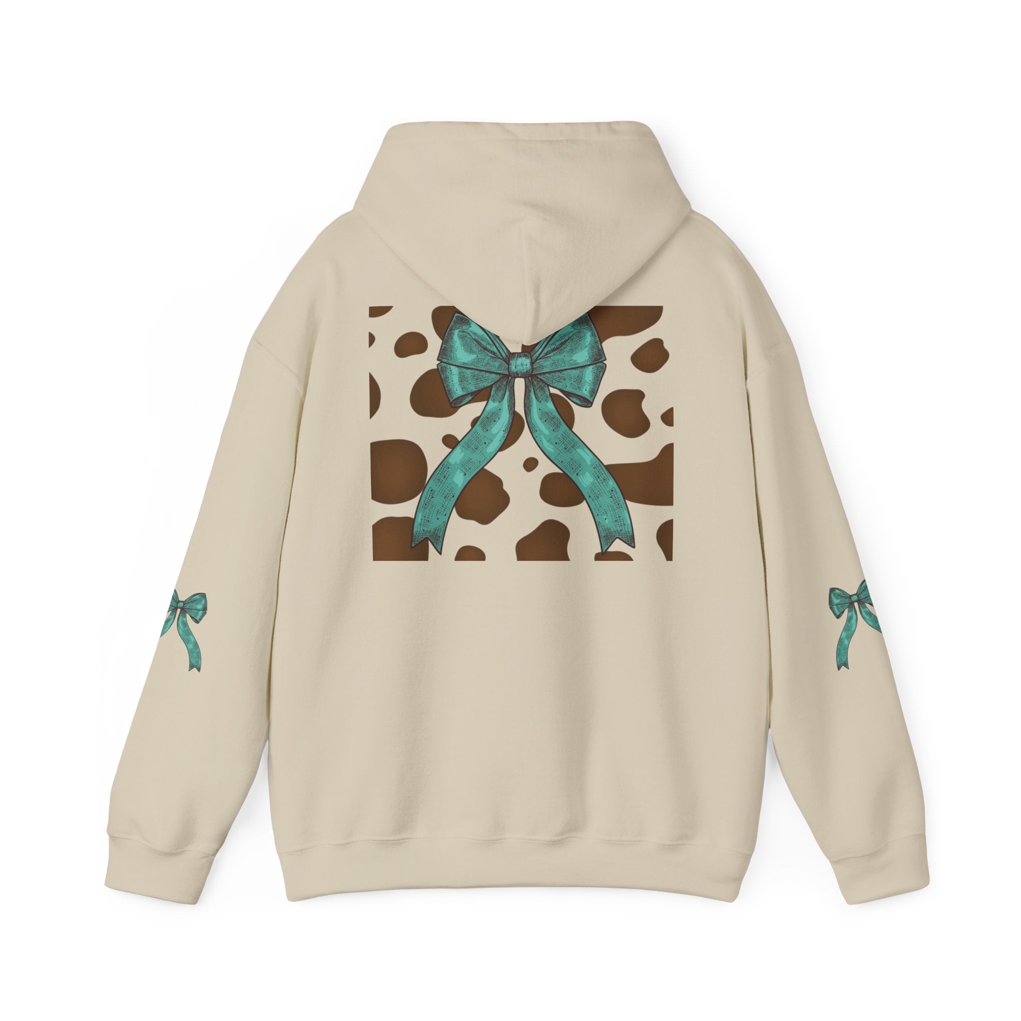 Mama Leopard Letters teal bow Hoodie | Cow print back panel, sleeve bows