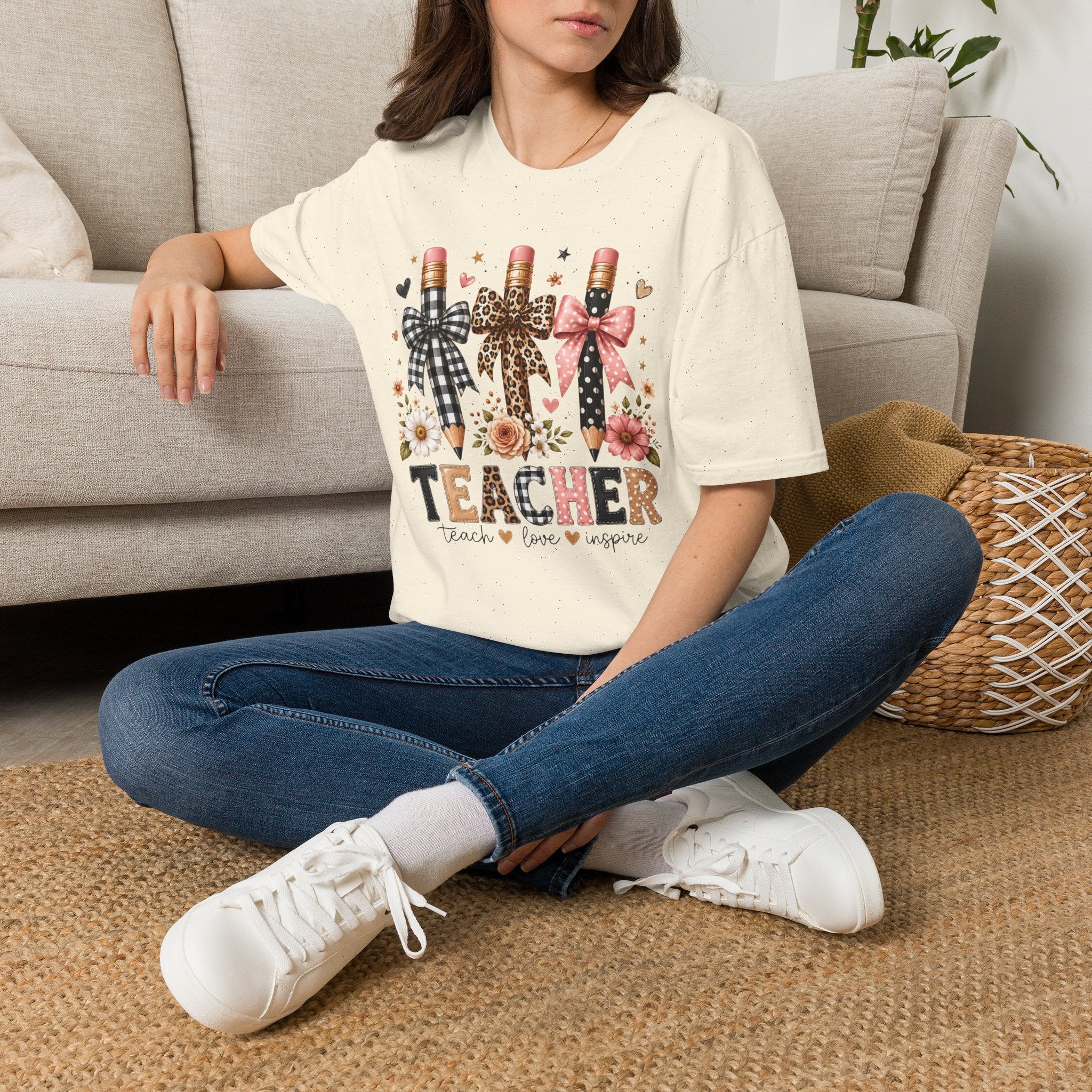 Teacher Pencil Bows T-Shirt — Cute Floral Teacher Appreciation Tee