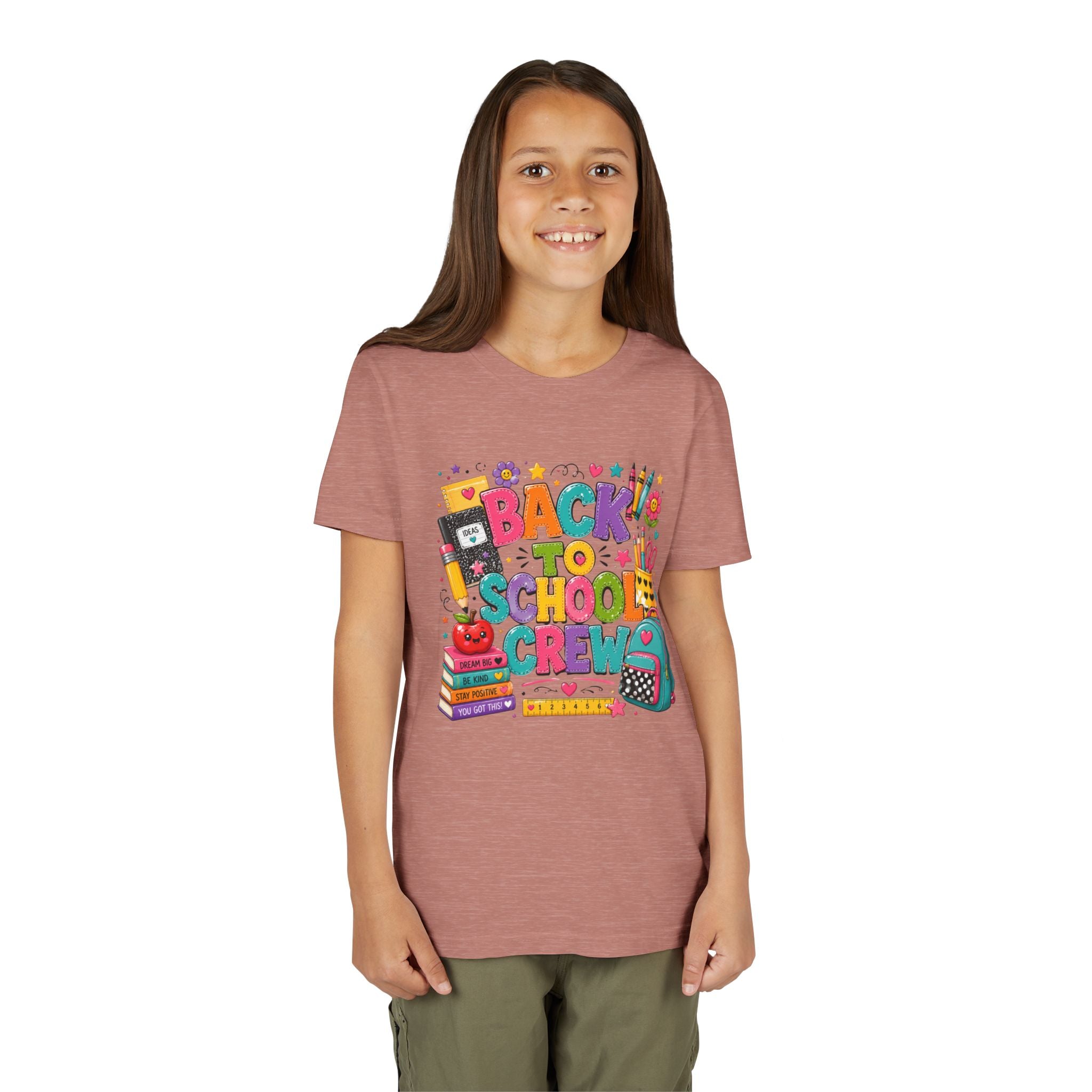 Back to School Crew Youth Tee — Colorful Kids' School Backpack & Books Graphic Shirt