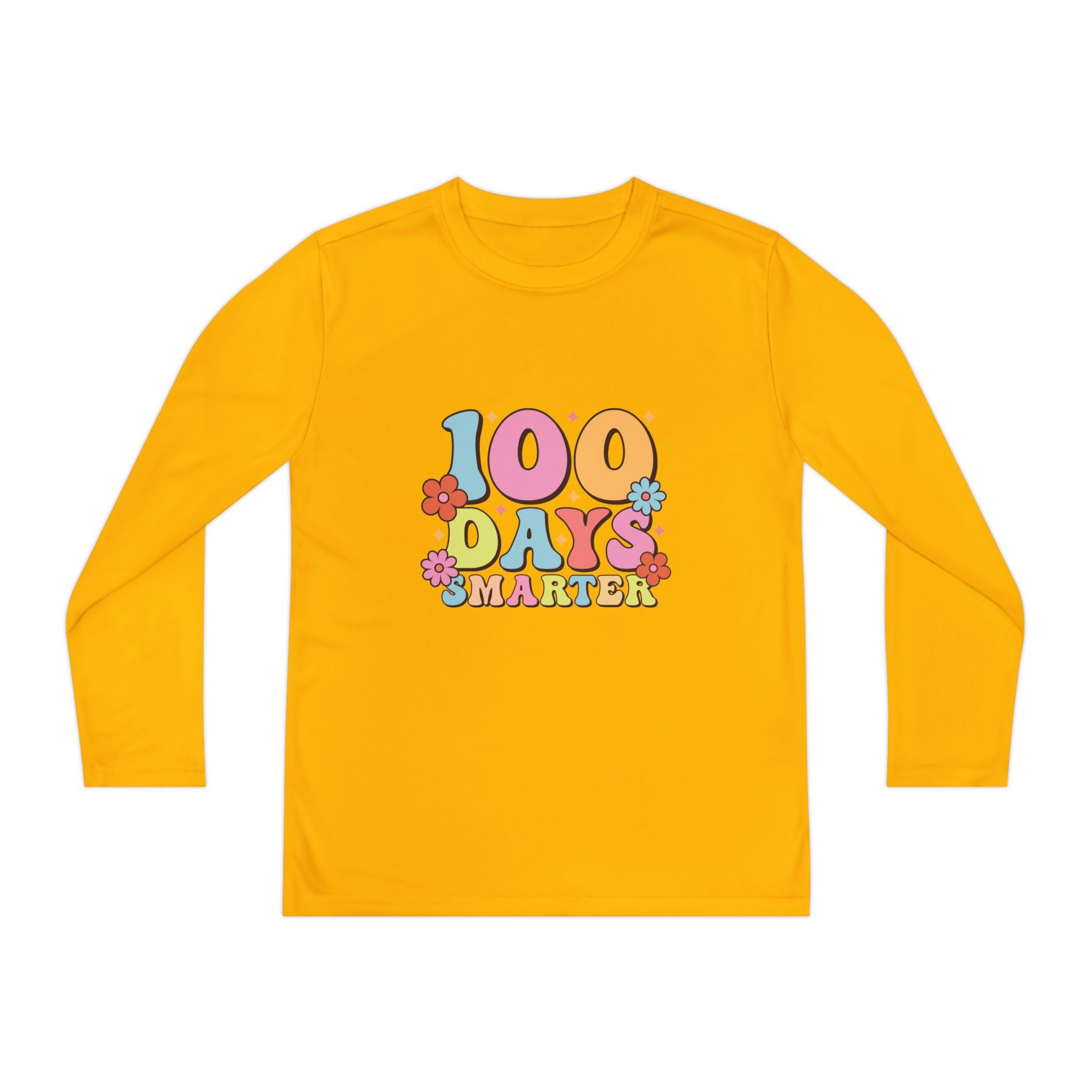 100 Days Smarter Youth Long Sleeve Tee — Retro Floral School Celebration Shirt