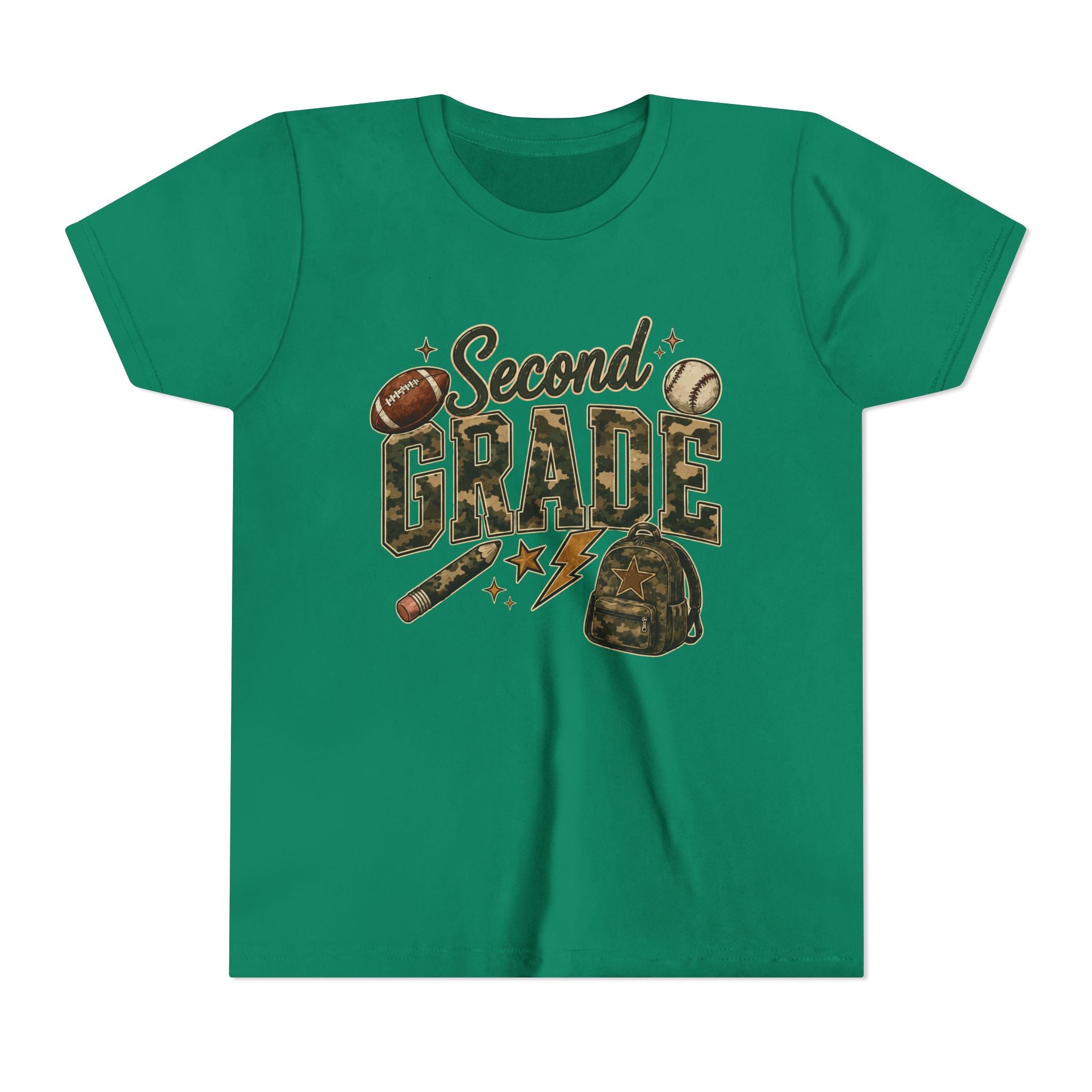 Second Grade Youth Tee — Back-to-School Sports & Backpack Design
