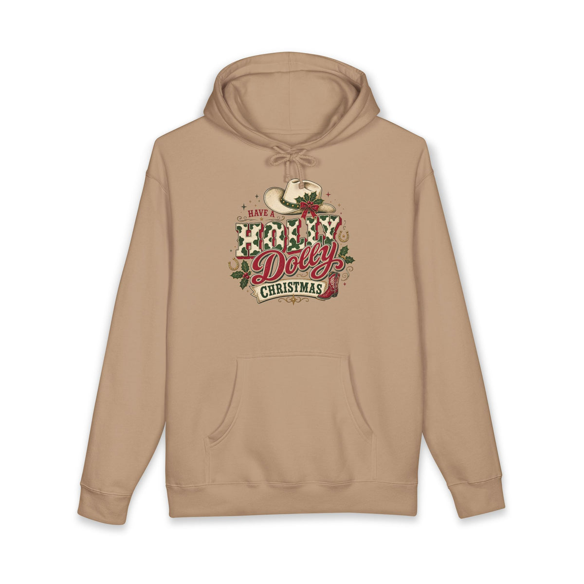 Christmas Cow Hoodie – Cute Highland Cow with Festive Lights & 'Merry Dolly Christmas' Design