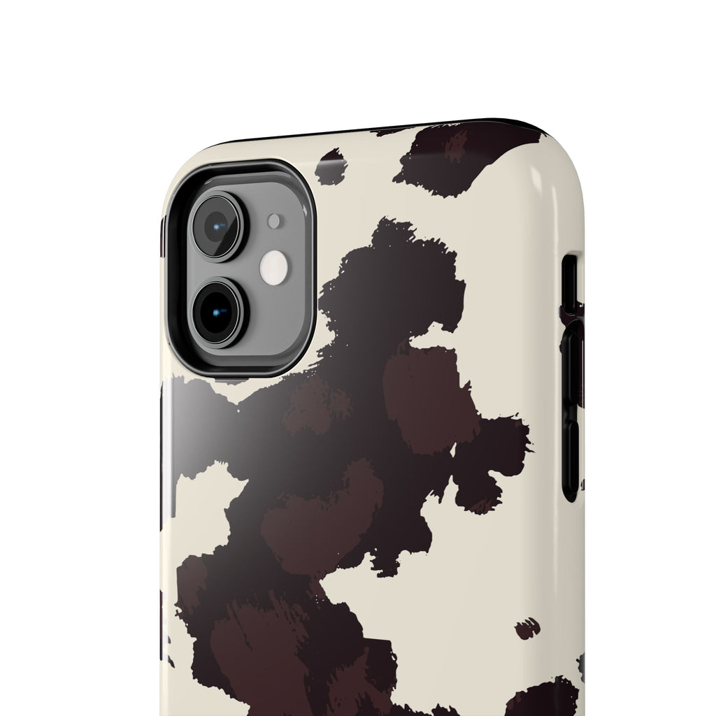 Cow Print Tough Phone Case — Brown Cream Protective Phone Cover