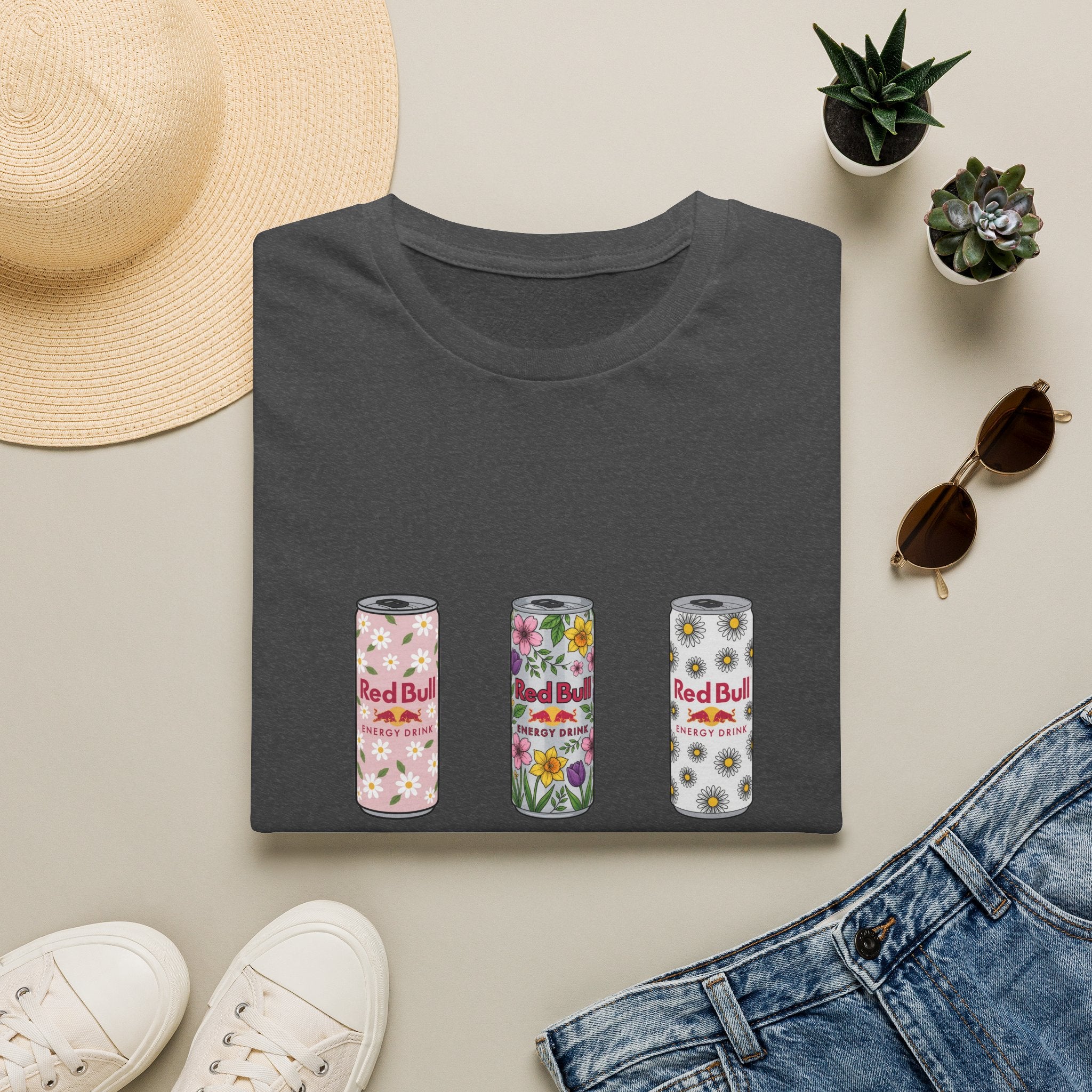 Floral Energy Drink Can T-Shirt — Vintage Flower Red Bull Design