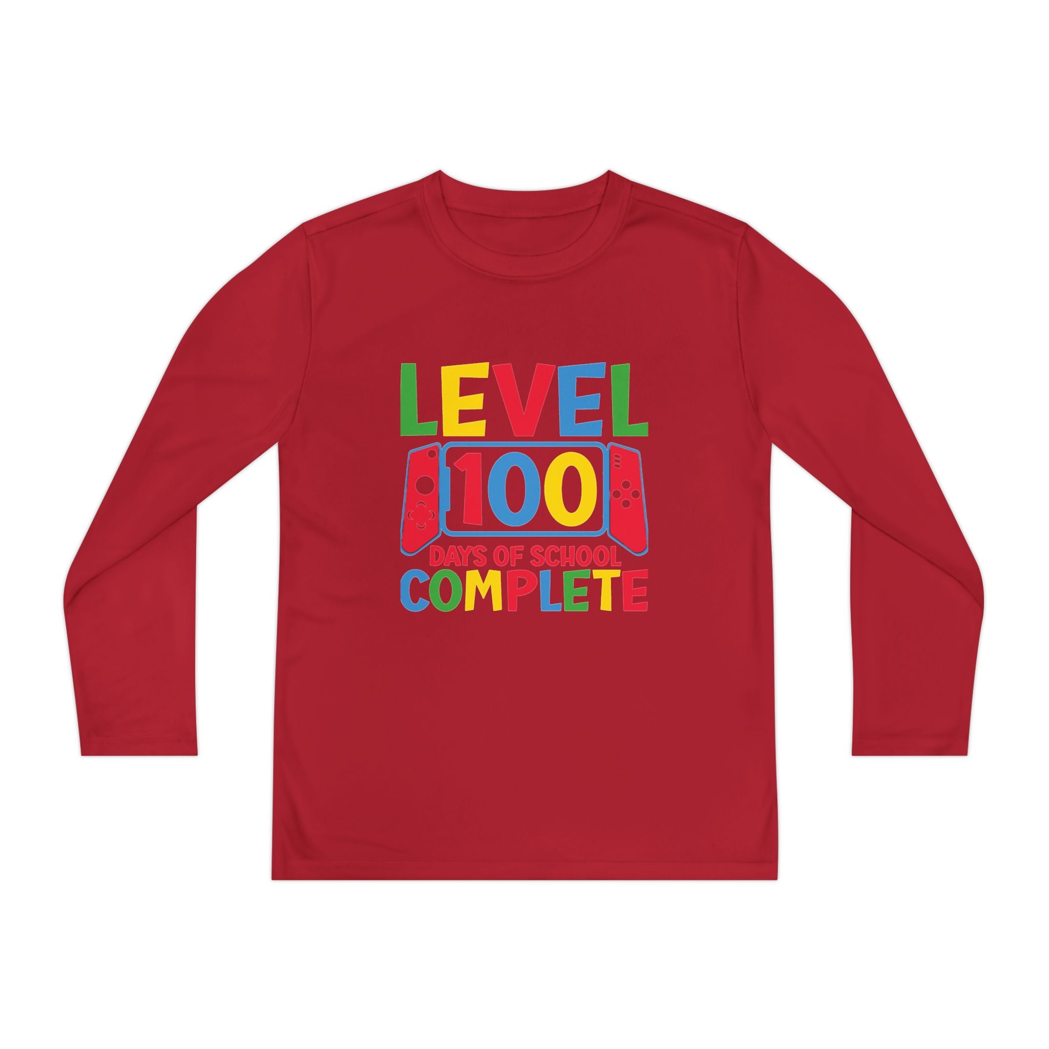 Youth Long Sleeve Shirt - "Level 100 Days of School Complete" 100th Day Celebration Tee