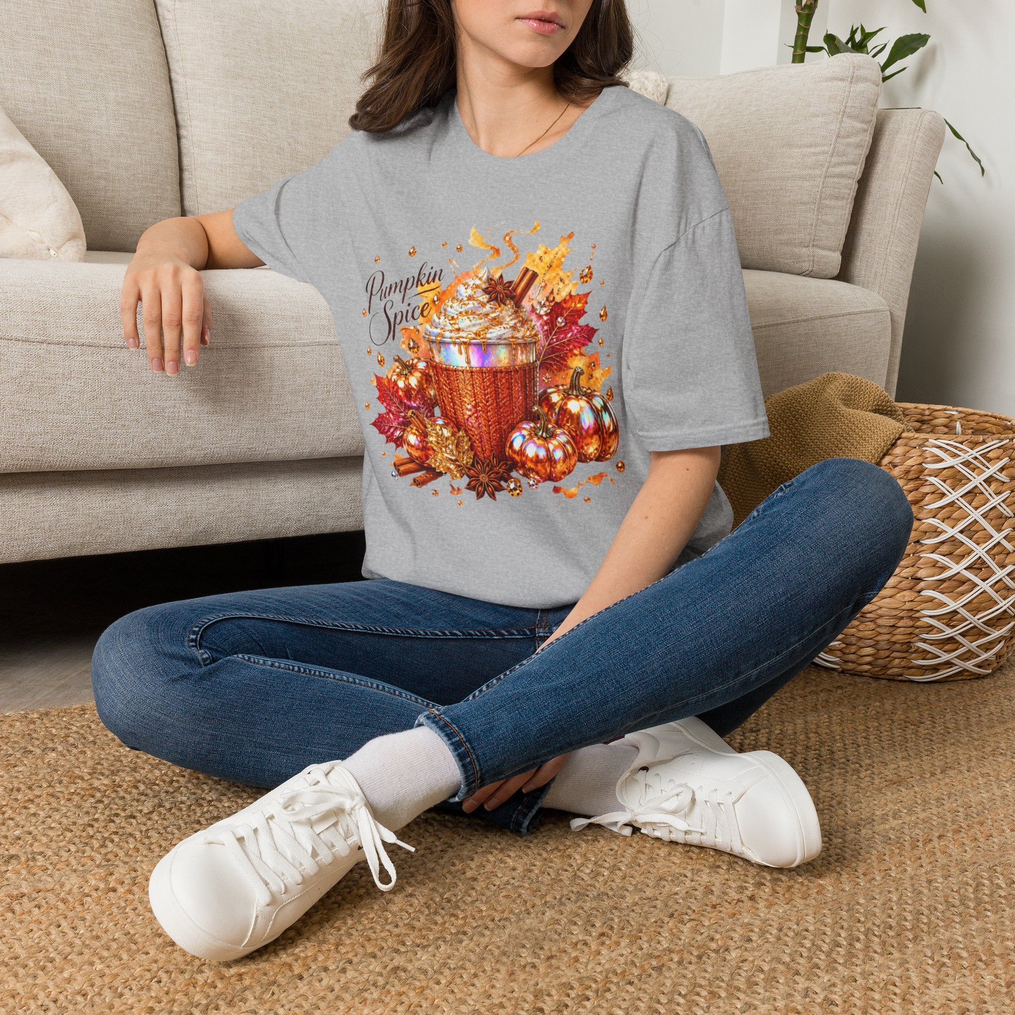 Pumpkin Spice Cup T-Shirt — Autumn Latte Fall Leaves Tee