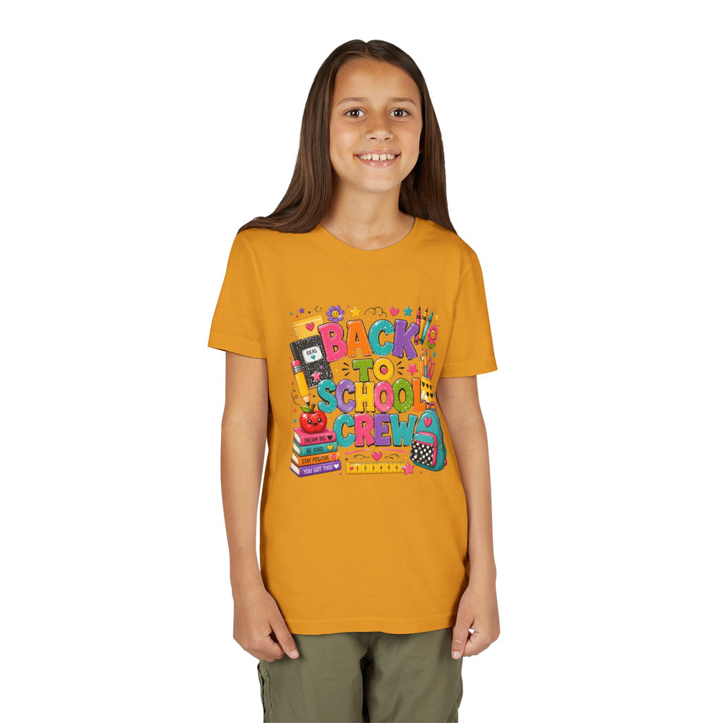 Back to School Crew Youth Tee — Colorful Kids' School Backpack & Books Graphic Shirt