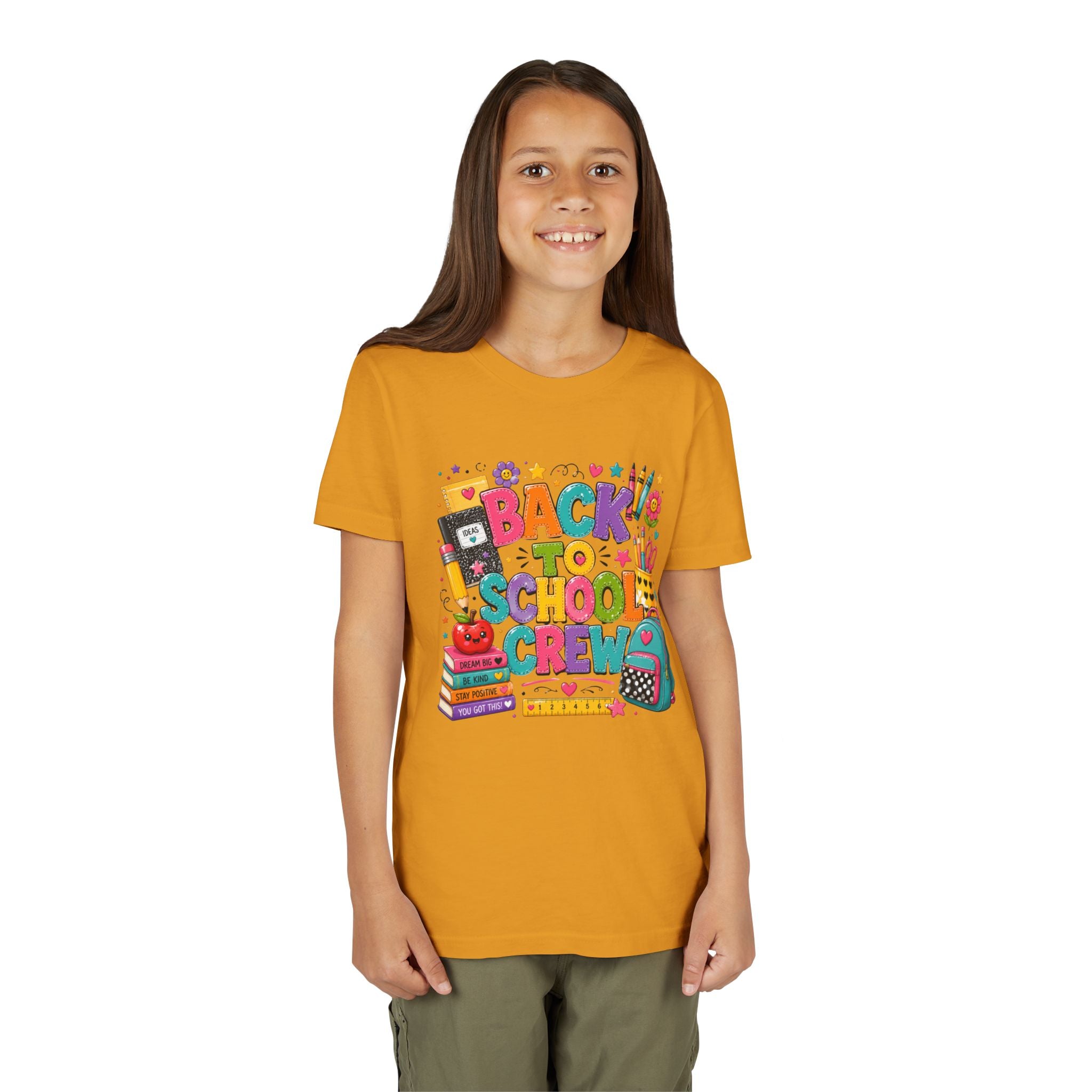 Back to School Crew Youth Tee — Colorful Kids' School Backpack & Books Graphic Shirt