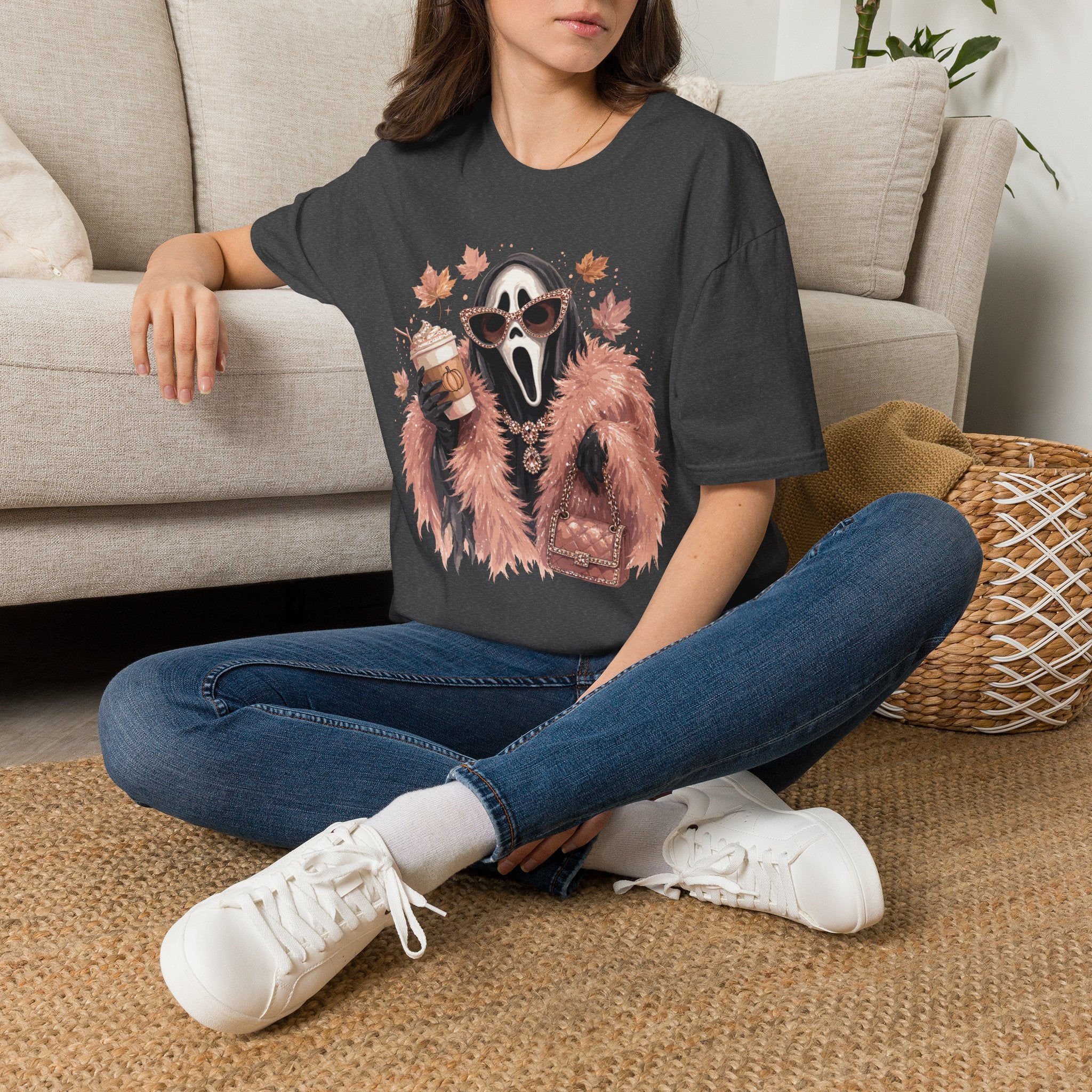 Cozy Scream Fall Tee — Glam Ghost with Pumpkin Spice Latte