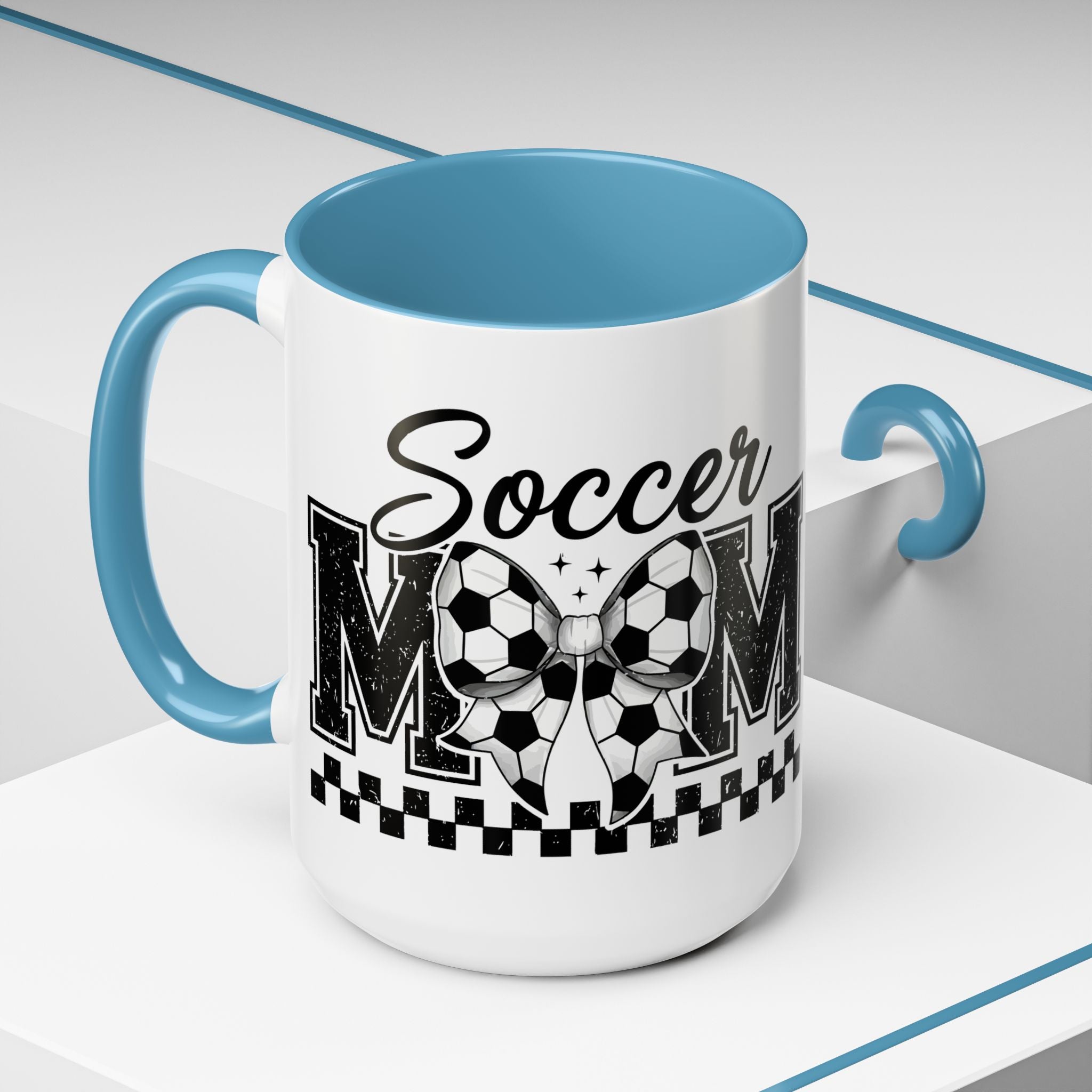 Soccer Mom Accent Coffee Mug — Black Interior & Handle, Soccer Ball Graphic