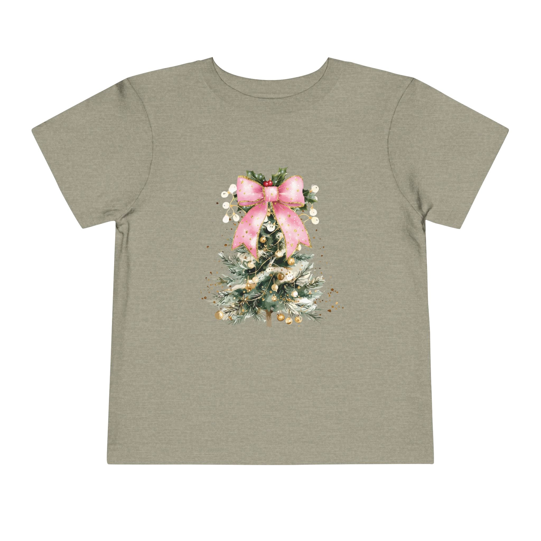 Toddler Christmas Tree Tee — Pink Bow Holiday Shirt