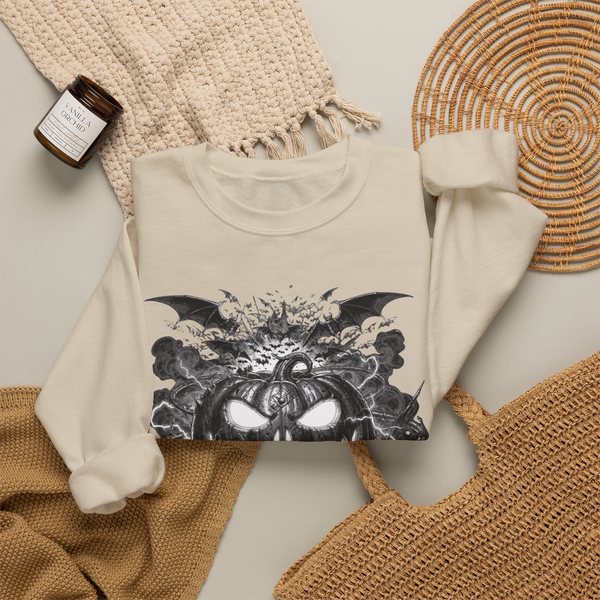 Halloween Pumpkin Crewneck Sweatshirt — Spooky Jack-o'-Lantern Graphic