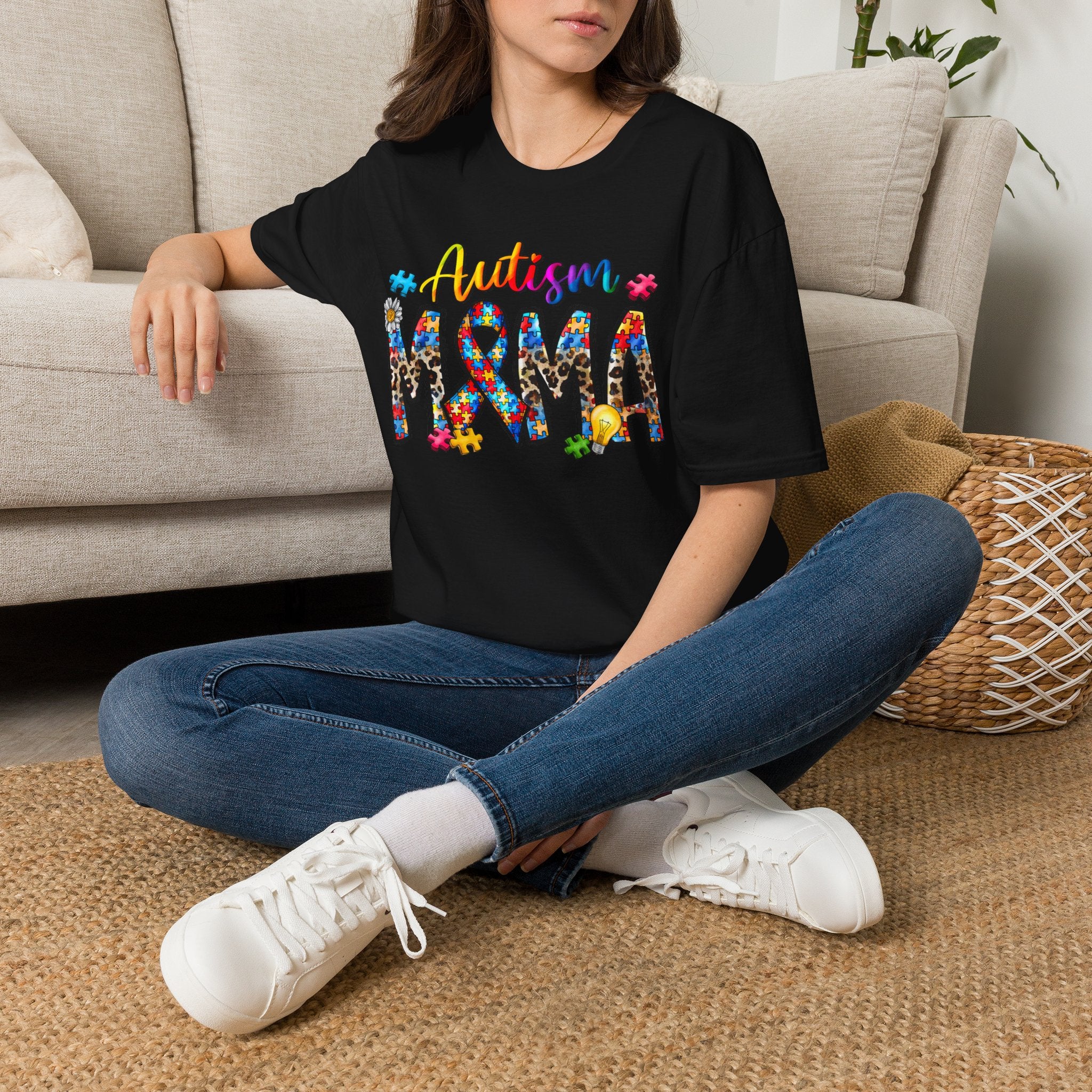 Autism Mama T-Shirt - Colorful Puzzle Ribbon Support Tee